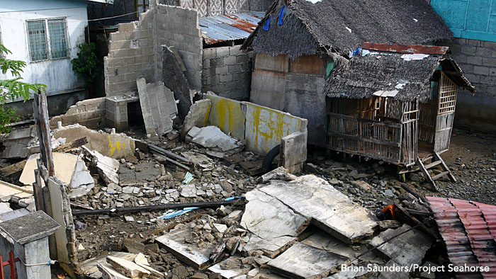 Houses knocked down by last month's earthquake. Photo: Brian Saunders/Project Seahorse