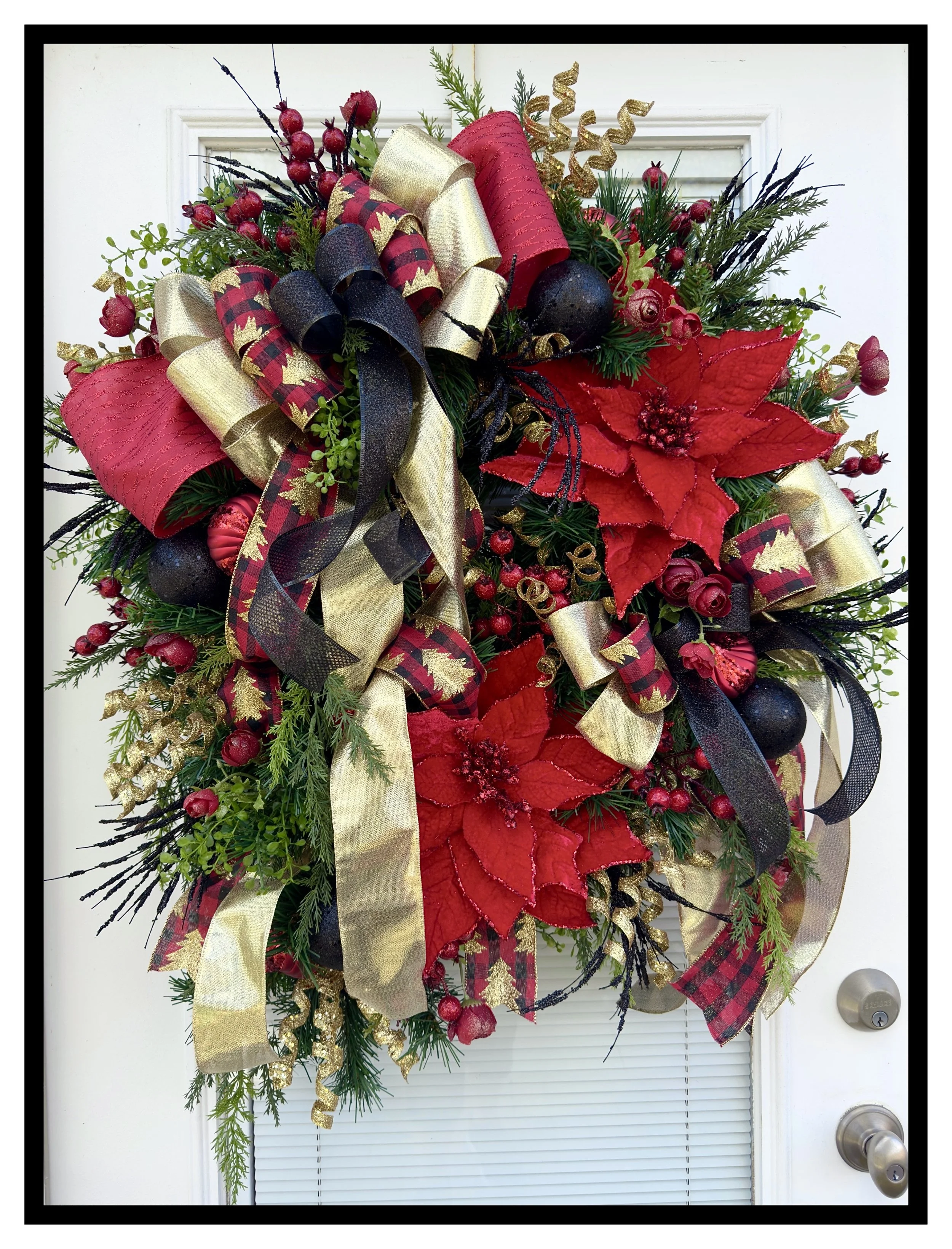 Modern Christmas Wreath with Red Poinsettias