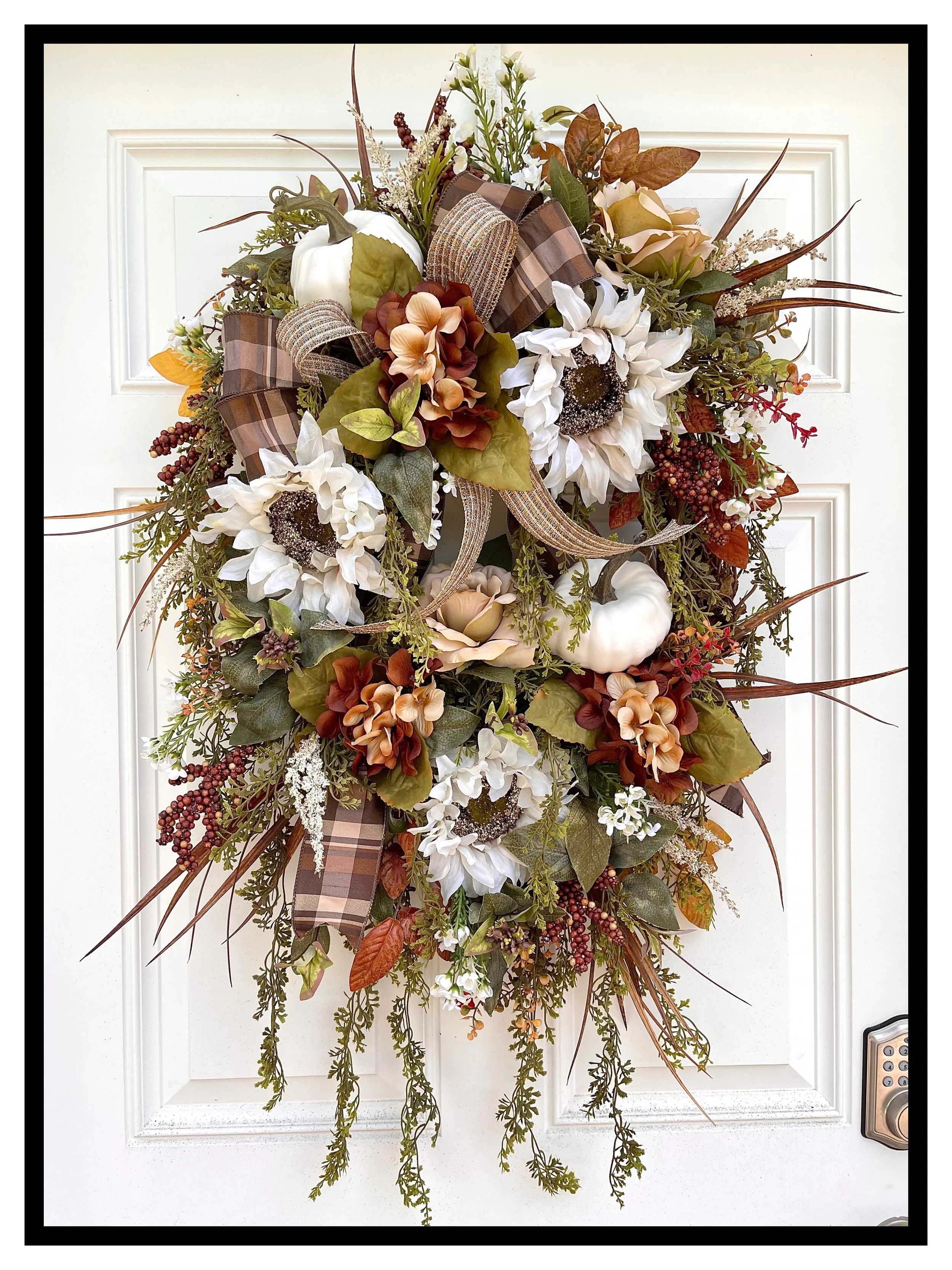 Neutral Fall Pumpkin Wreath Front Door Floral Wreath Sugar Creek