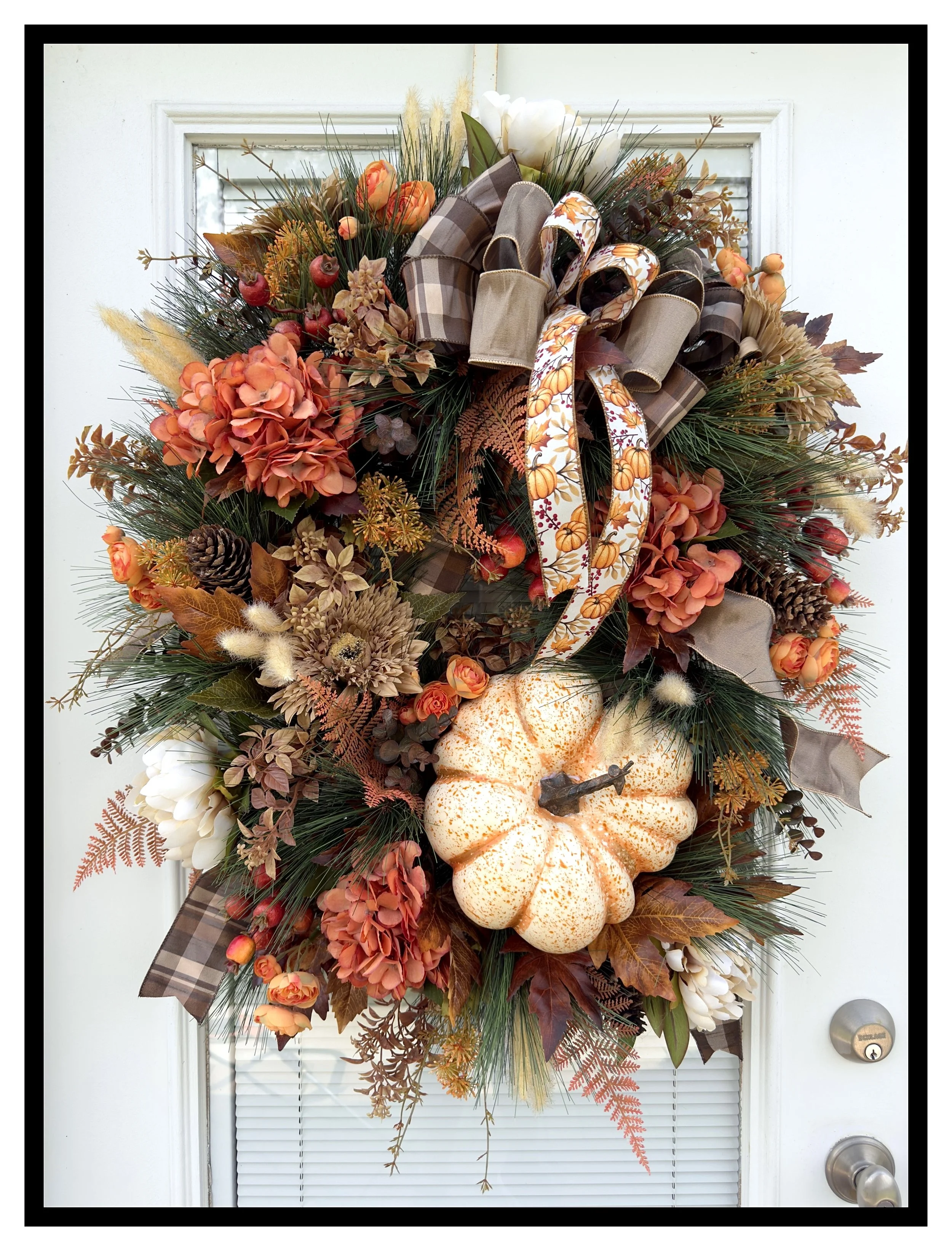 Large Fall Pumpkin and Pine Wreath