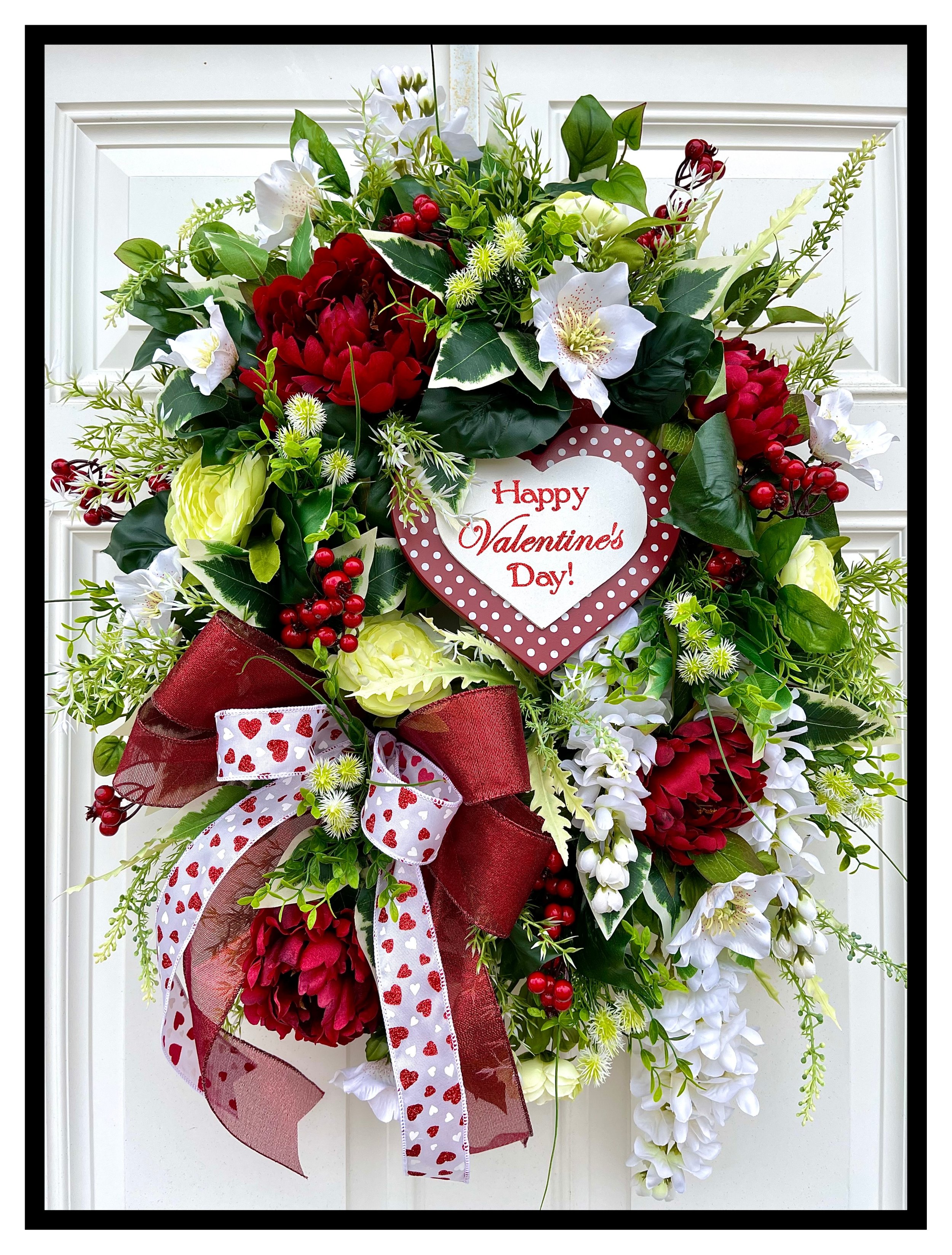 Floral Front Door Wreath, Spring and Summer, Valentine Heart