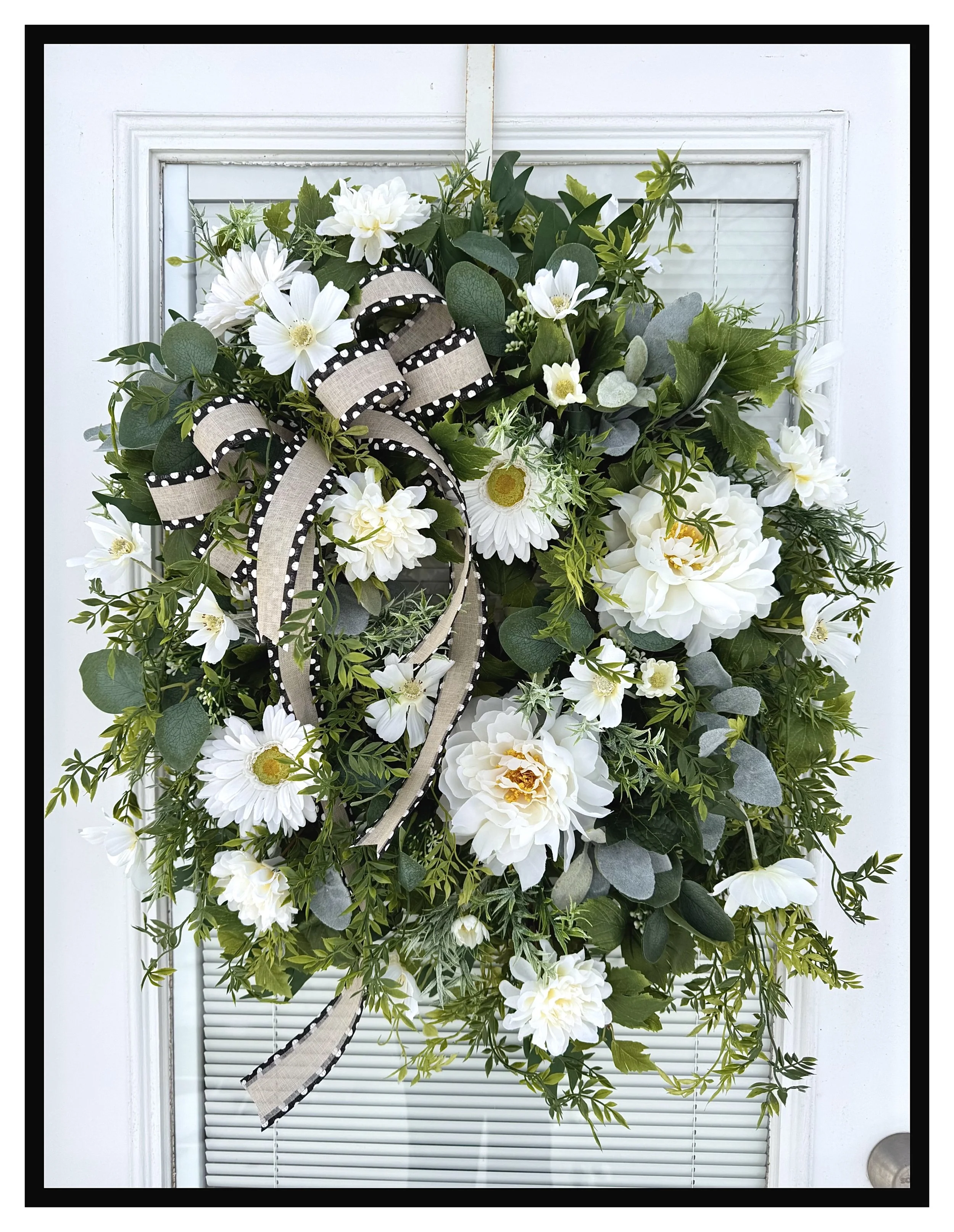 neutral all season faux floral wreath white