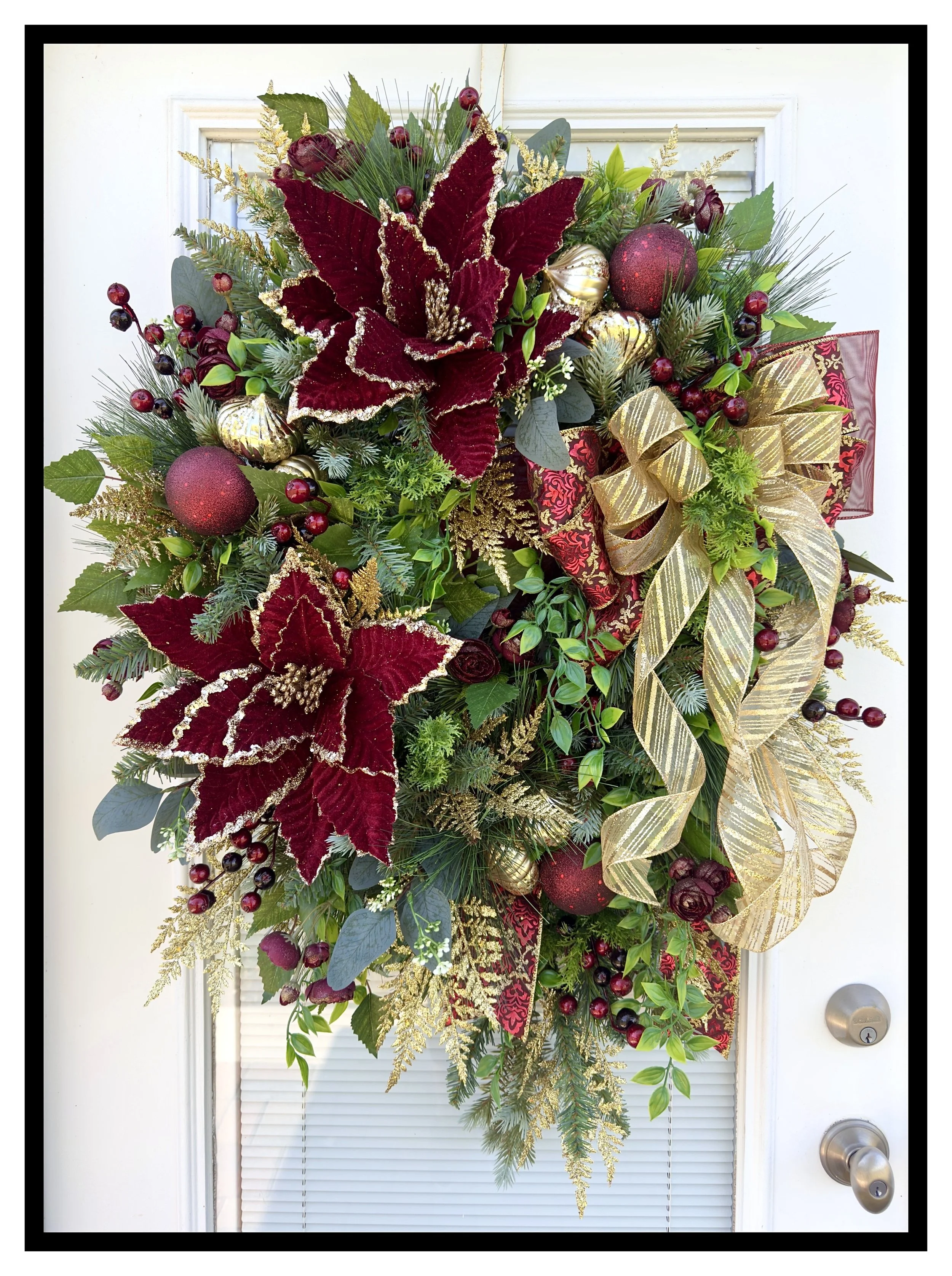 Large Burgundy and Gold Holiday Wreath