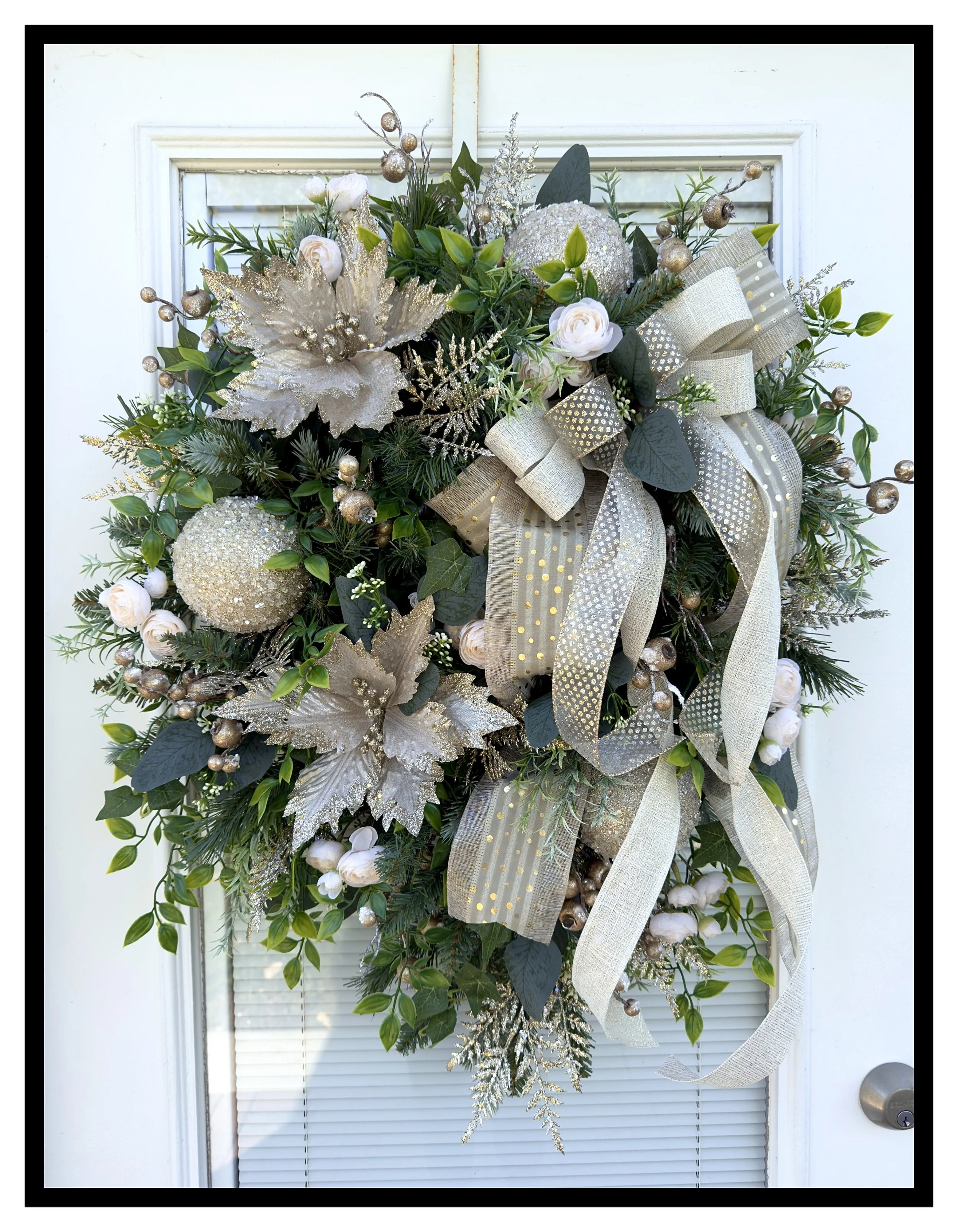 Luxe Cream and Champagne Poinsettia Christmas Wreath
