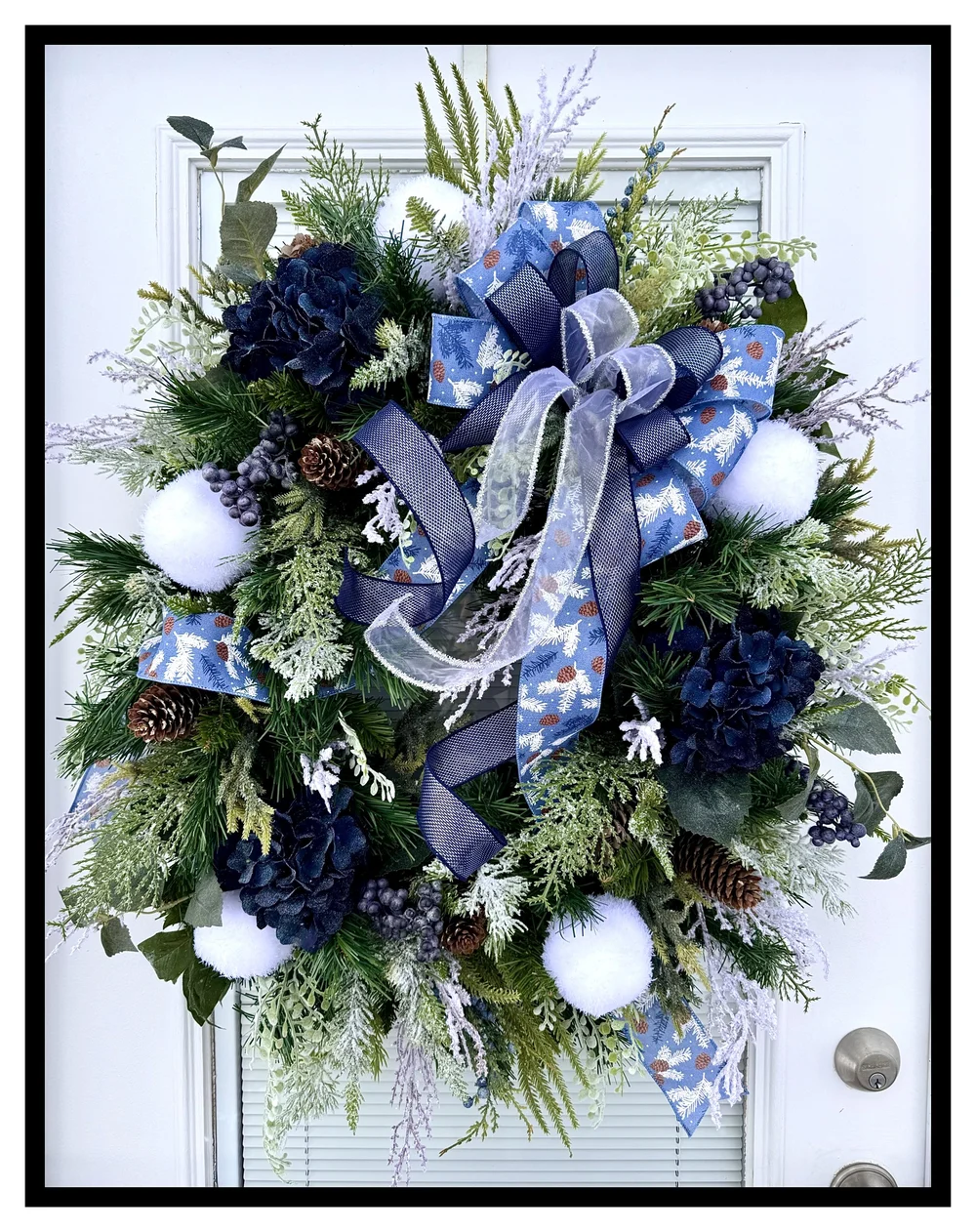 Large Winter Blues Wreath For Front Door | Fireplace Wreath | Sugar Creek  Home Decor, image size:1000x1262