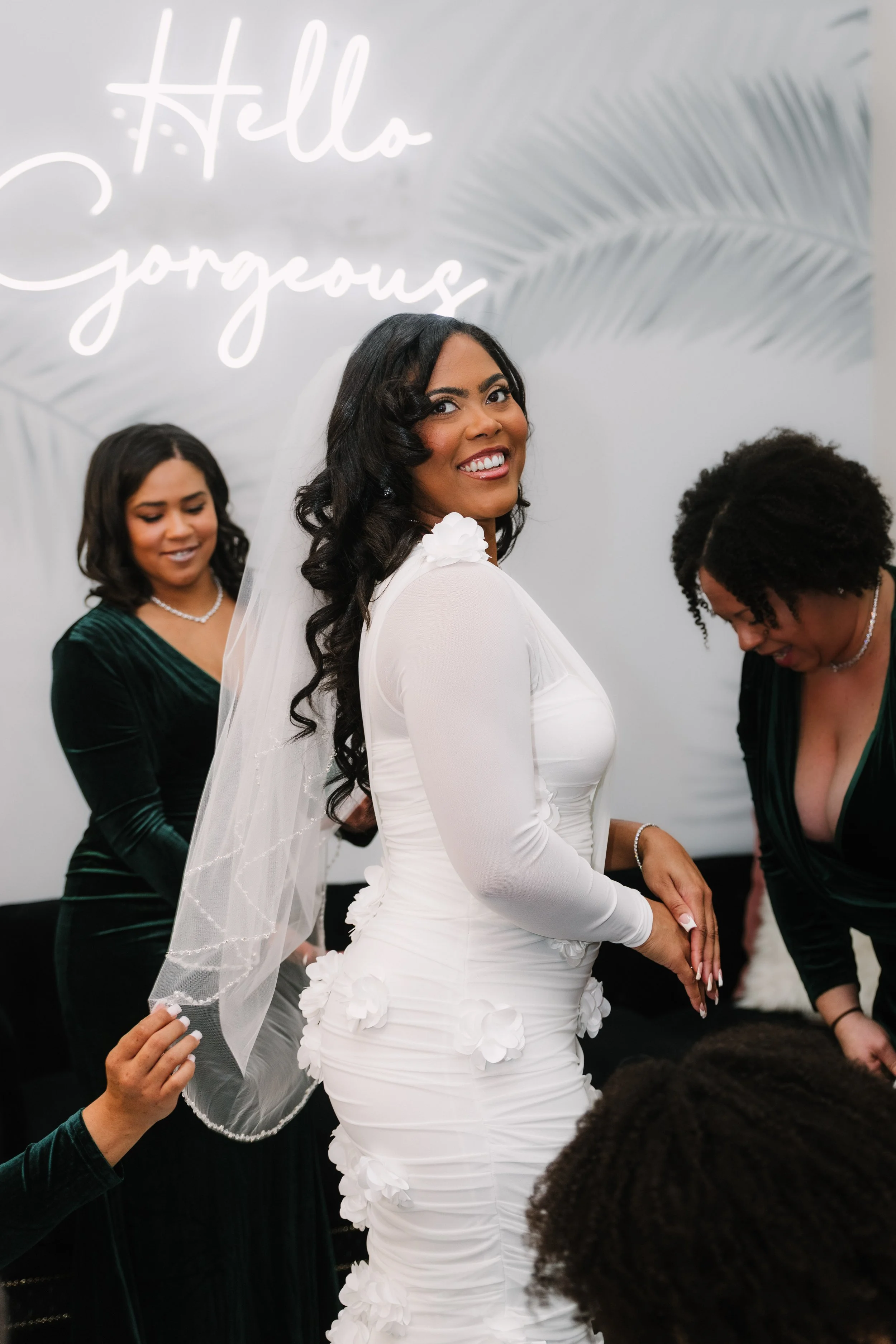 Bride Smiling While Getting Ready