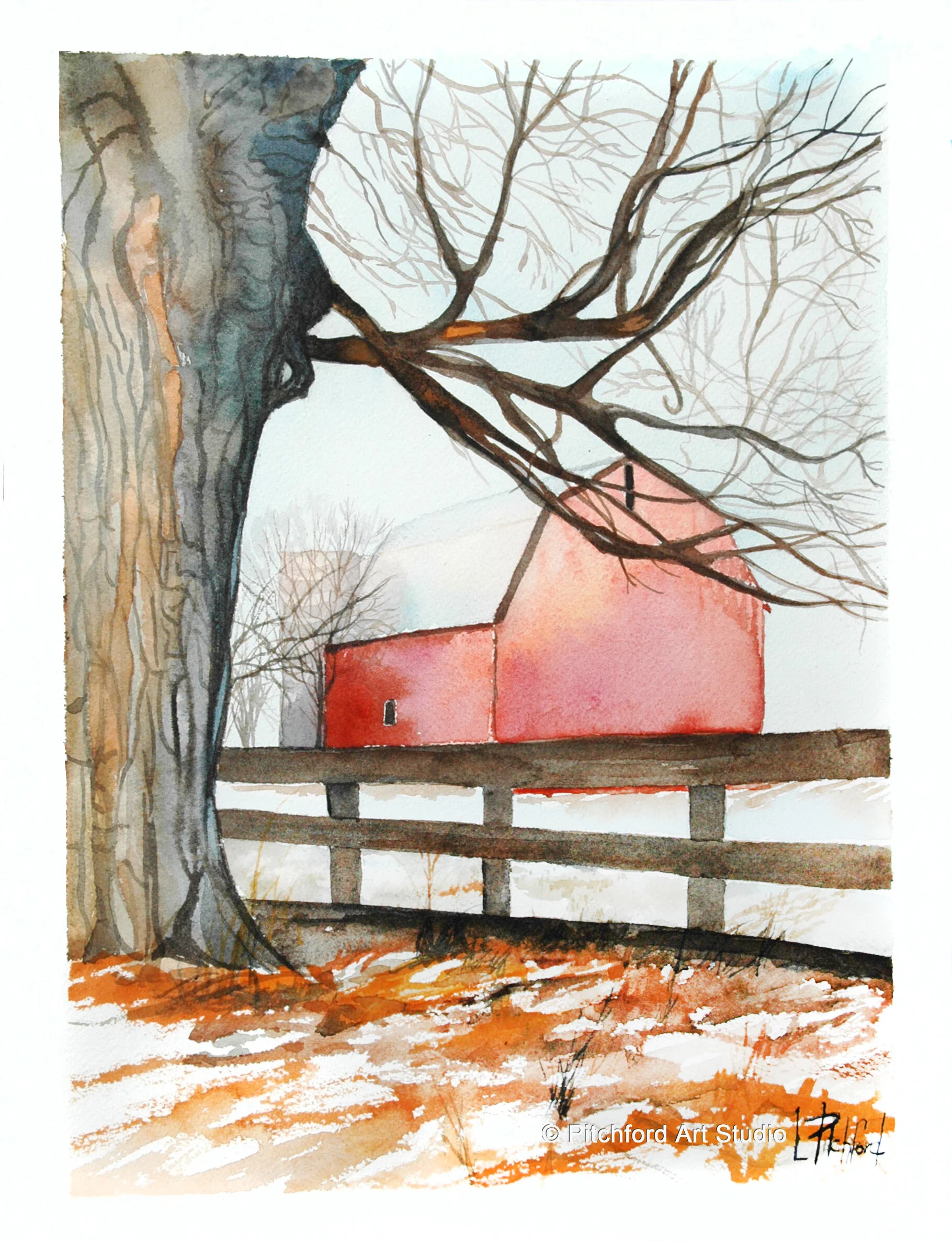 Winter Oak and Barn