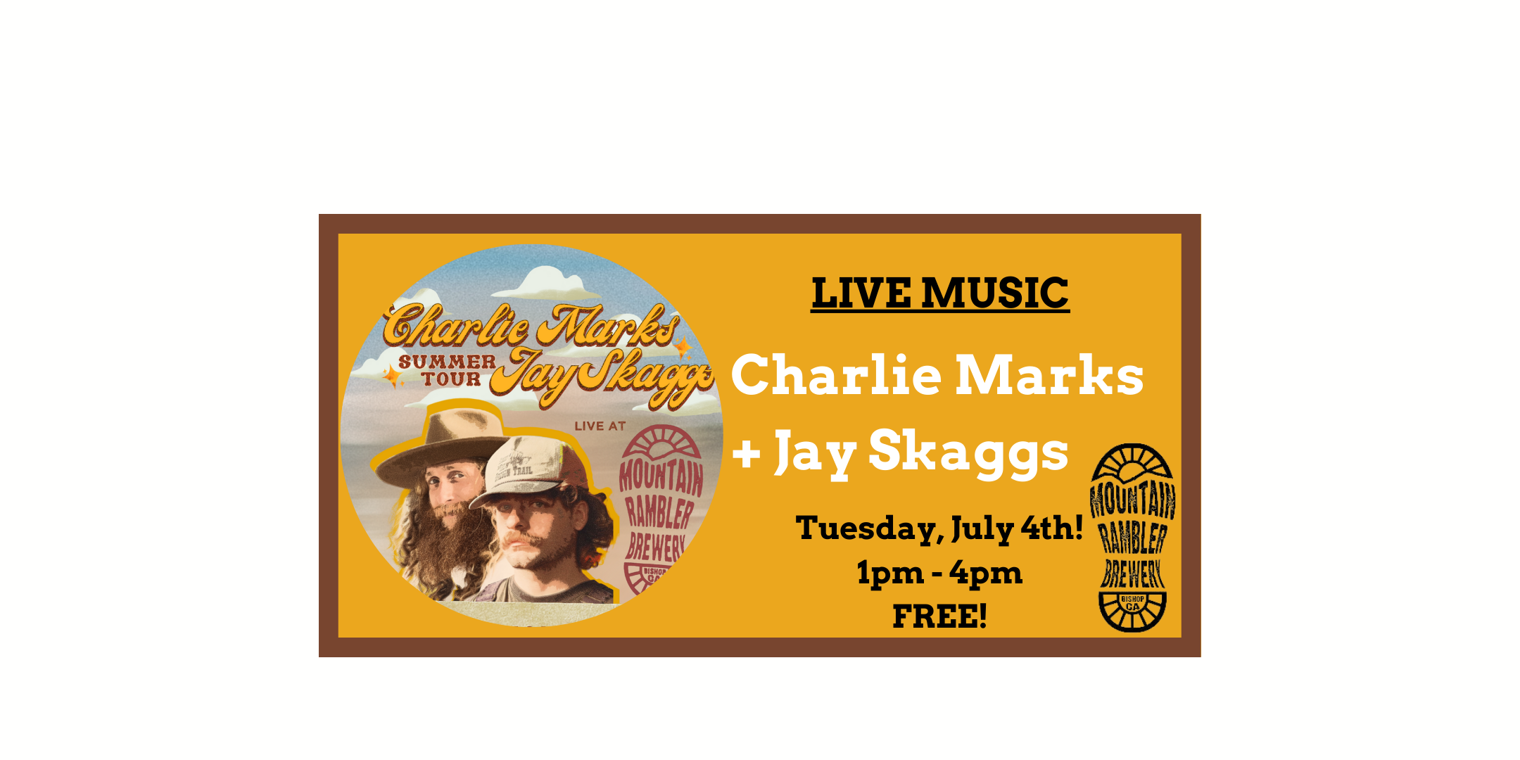 LIVE MUSIC: Charlie Marks + Jay Skaggs