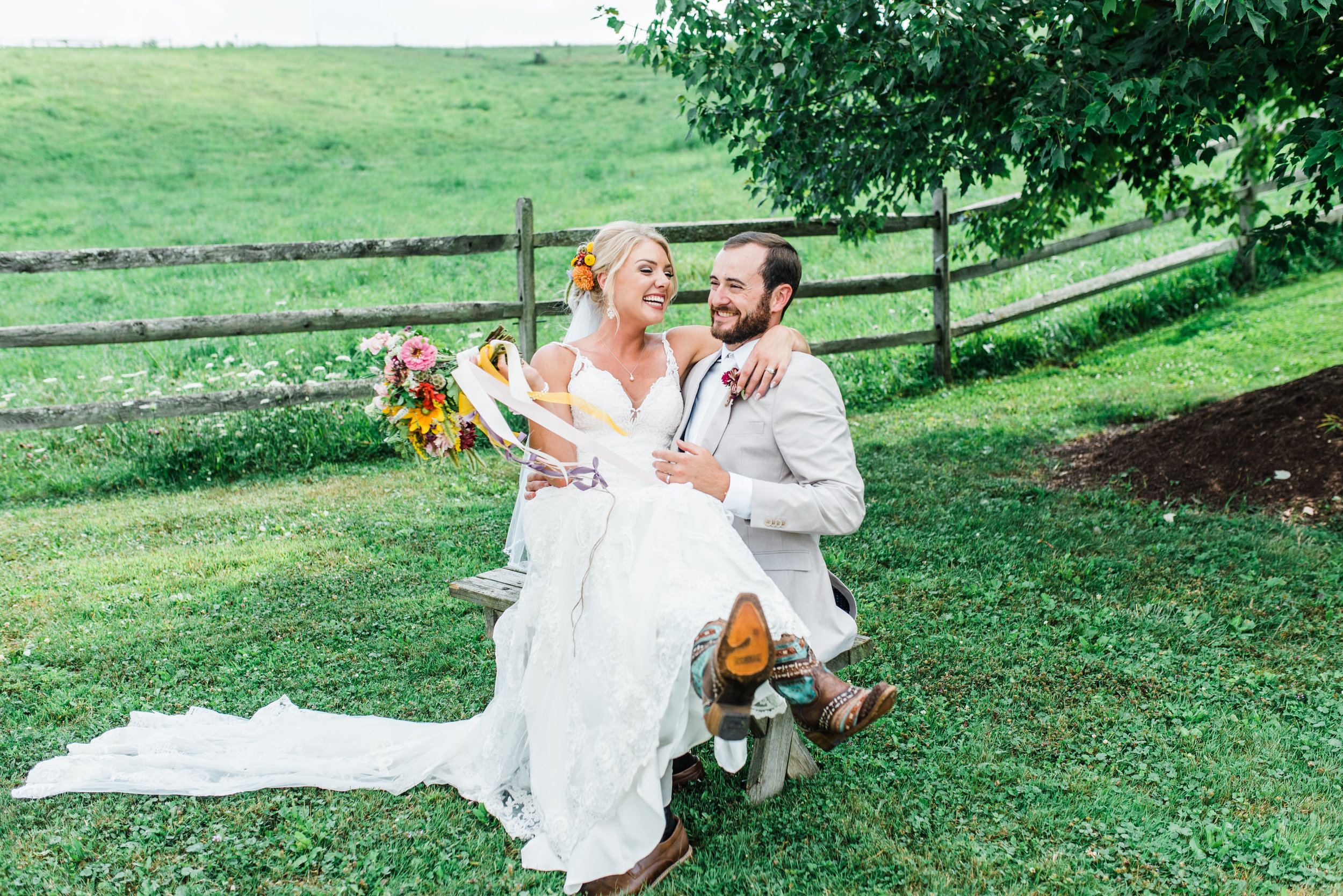 bride and groom at Armstrong Farms