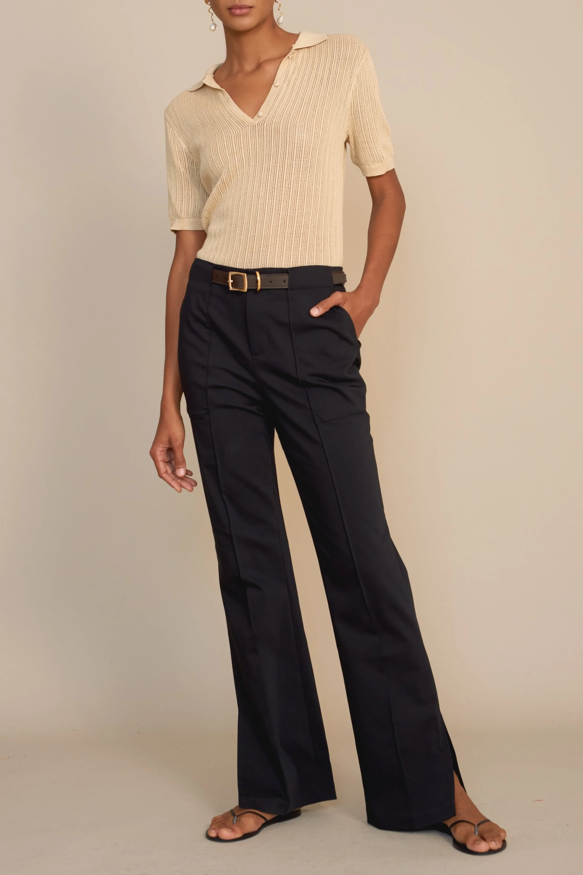 Patch Pocket Split Hem Trousers in 