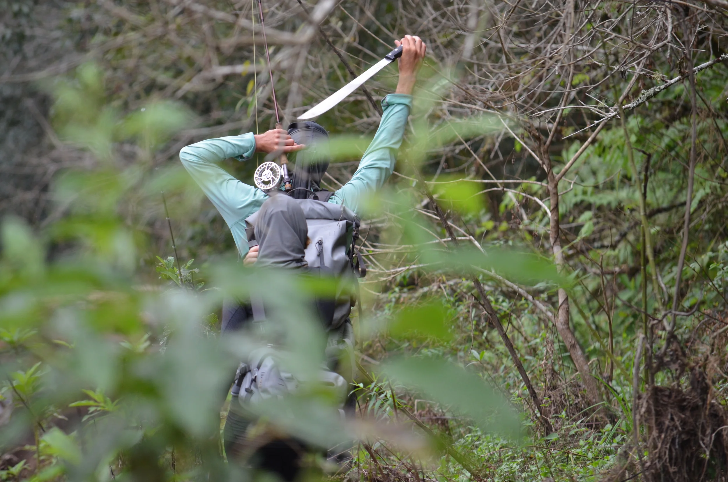 Fig. 4 Tyler Gagne and Kim Ovitz cutting their way through to the stream