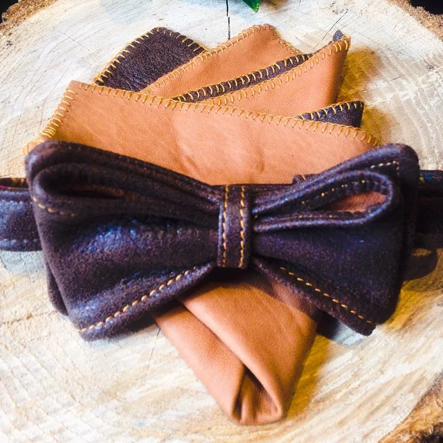 UNIQUE Leather Bow Tie & Pocket Square