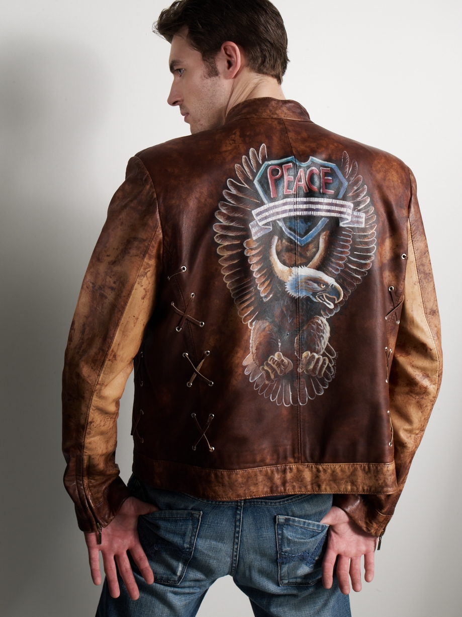 HAND PAINTED EAGLE MOTO JACKET Made in Italian lambskin - One only, Size 42 - Customized versions made to order. *Custom Order Only