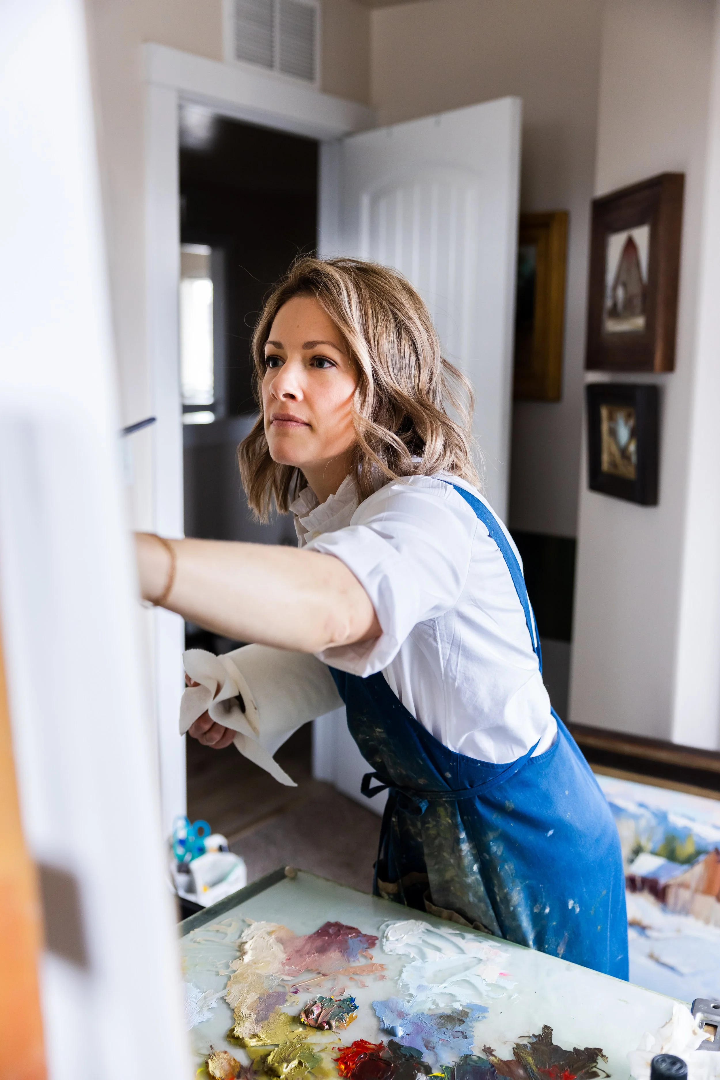 Landscape painter and educator Allie Zeyer at the easel in her Meridian, Idaho studio