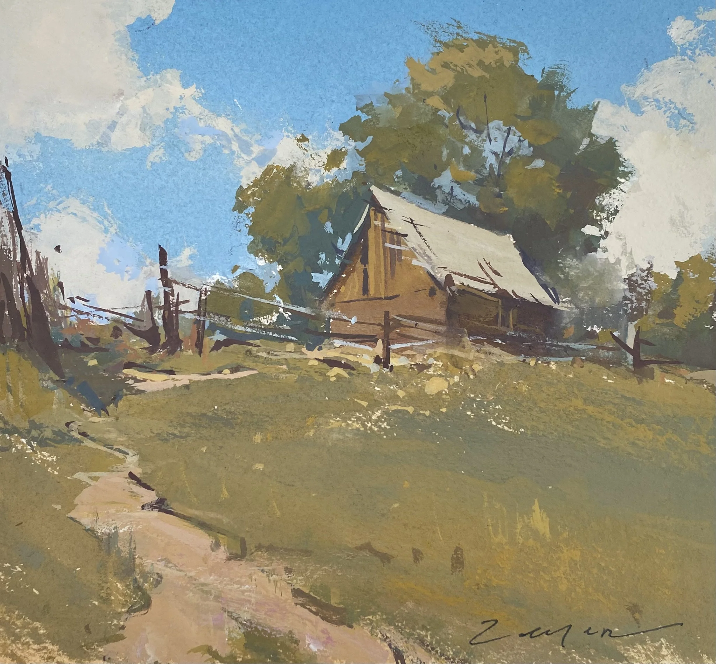 Allie Zeyer gouache landscape painting study "Solitude"