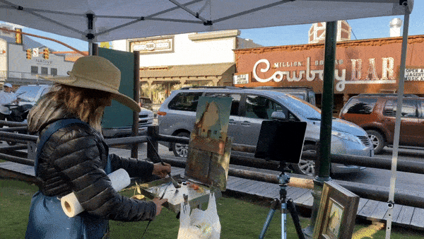 Idaho fine artist and landscape painter Allie Zeyer painting at the Jackson Hole QuickDraw in 2021