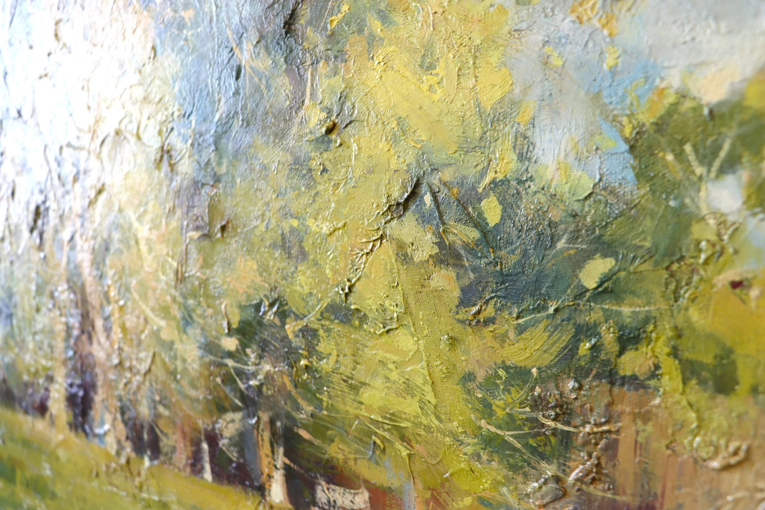 Up close detail view of a landscape painting by Idaho artist Allie Zeyer