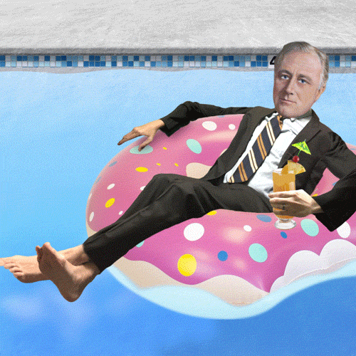 #32 – FRANKLIN D. ROOSEVELT. FDR did a lot during his four terms, but it was ending prohibition that cemented his legacy as “The Official President of Summer Pool Parties.”