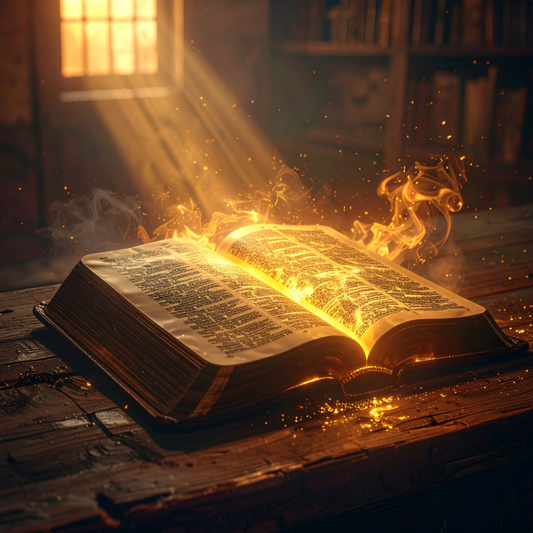 Open Bible illuminated with radiant light representing divine truth, revelation, and the transforming power of God’s Word.