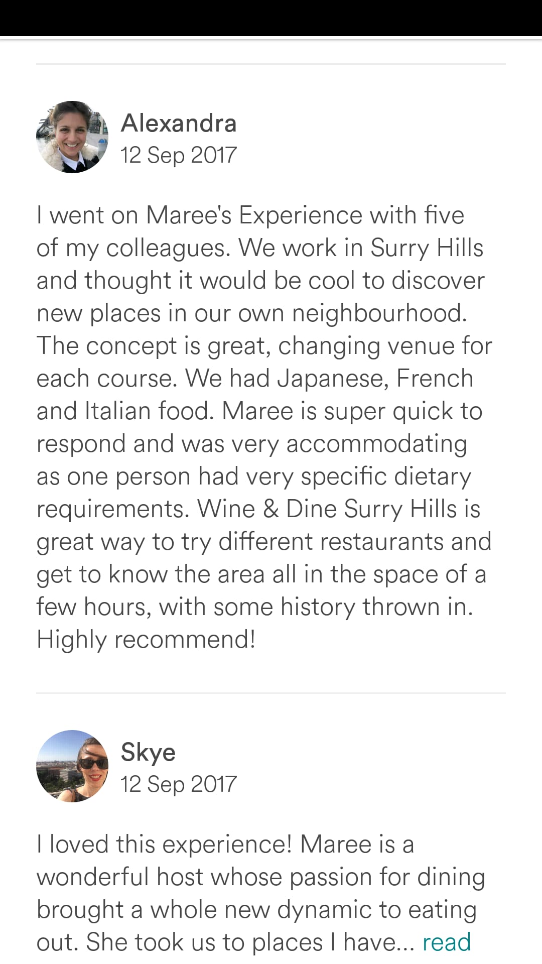 Reviews on Airbnb Experience Surry Hills