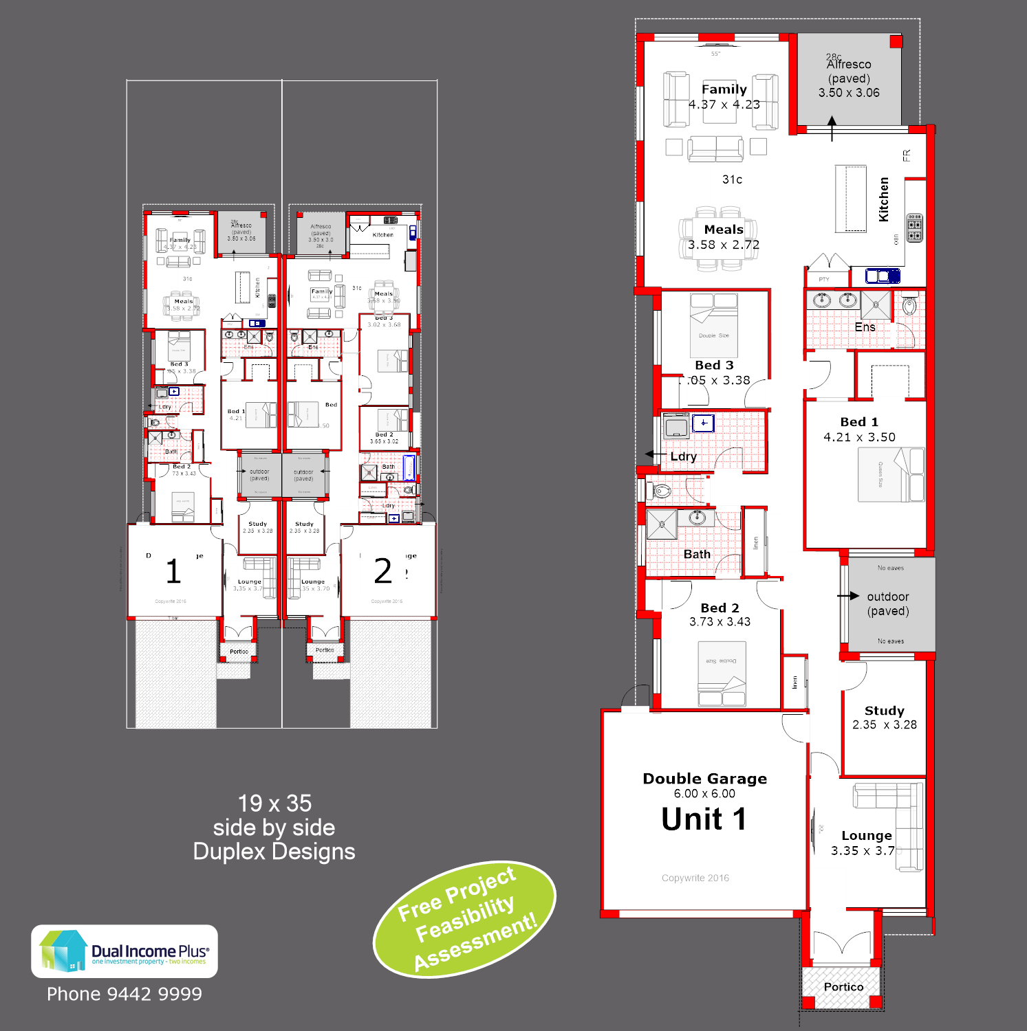 19 x 35 Side by Side Duplex Block - Lot 1