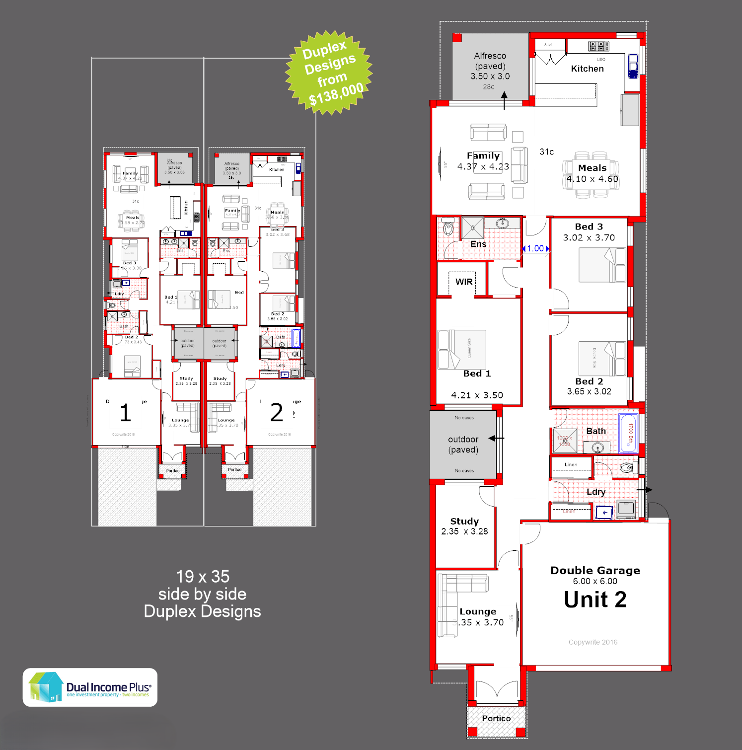19 x 35 Side by Side Duplex Block - Lot 2