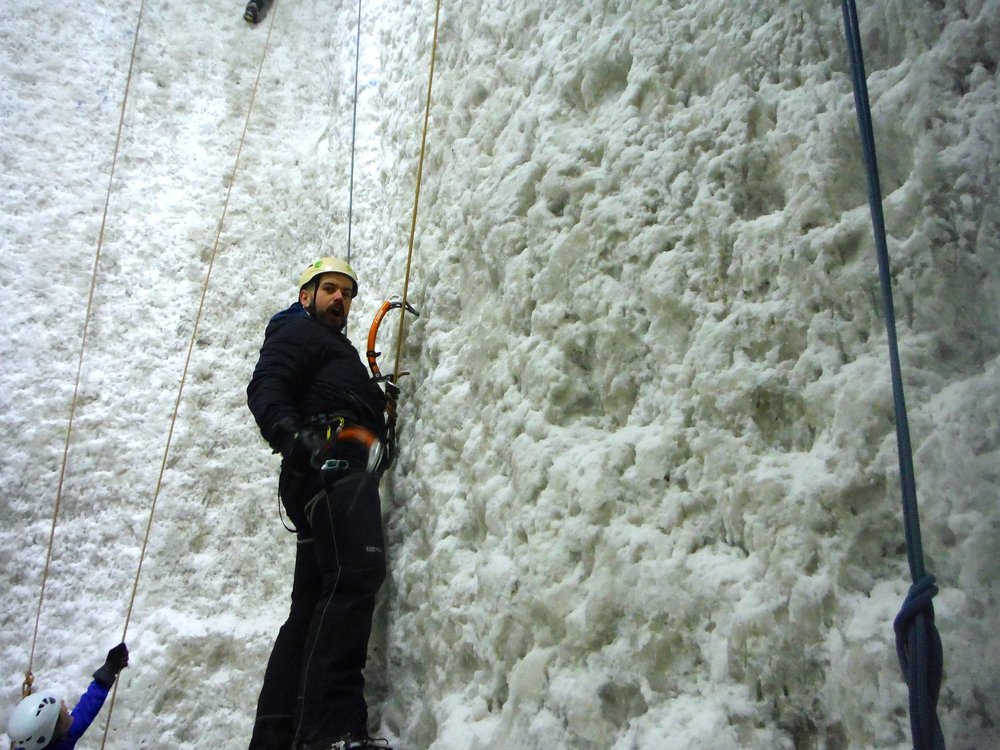 Chris getting used to his Petzl Quark ice axes