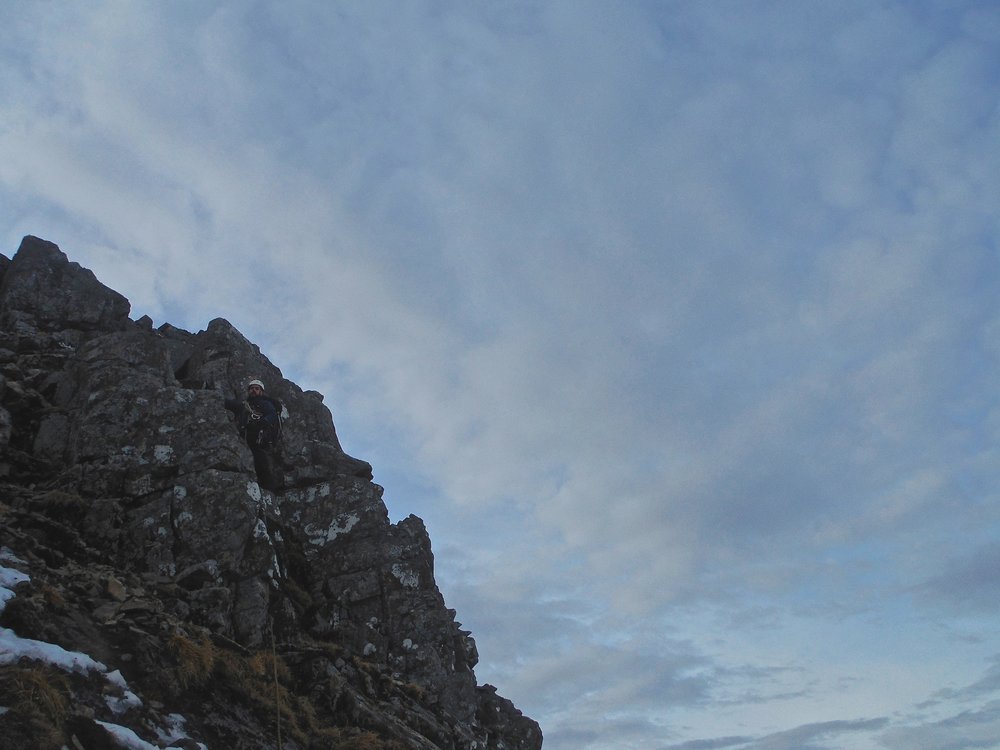 800 metres up makes easy rock climbing more difficult