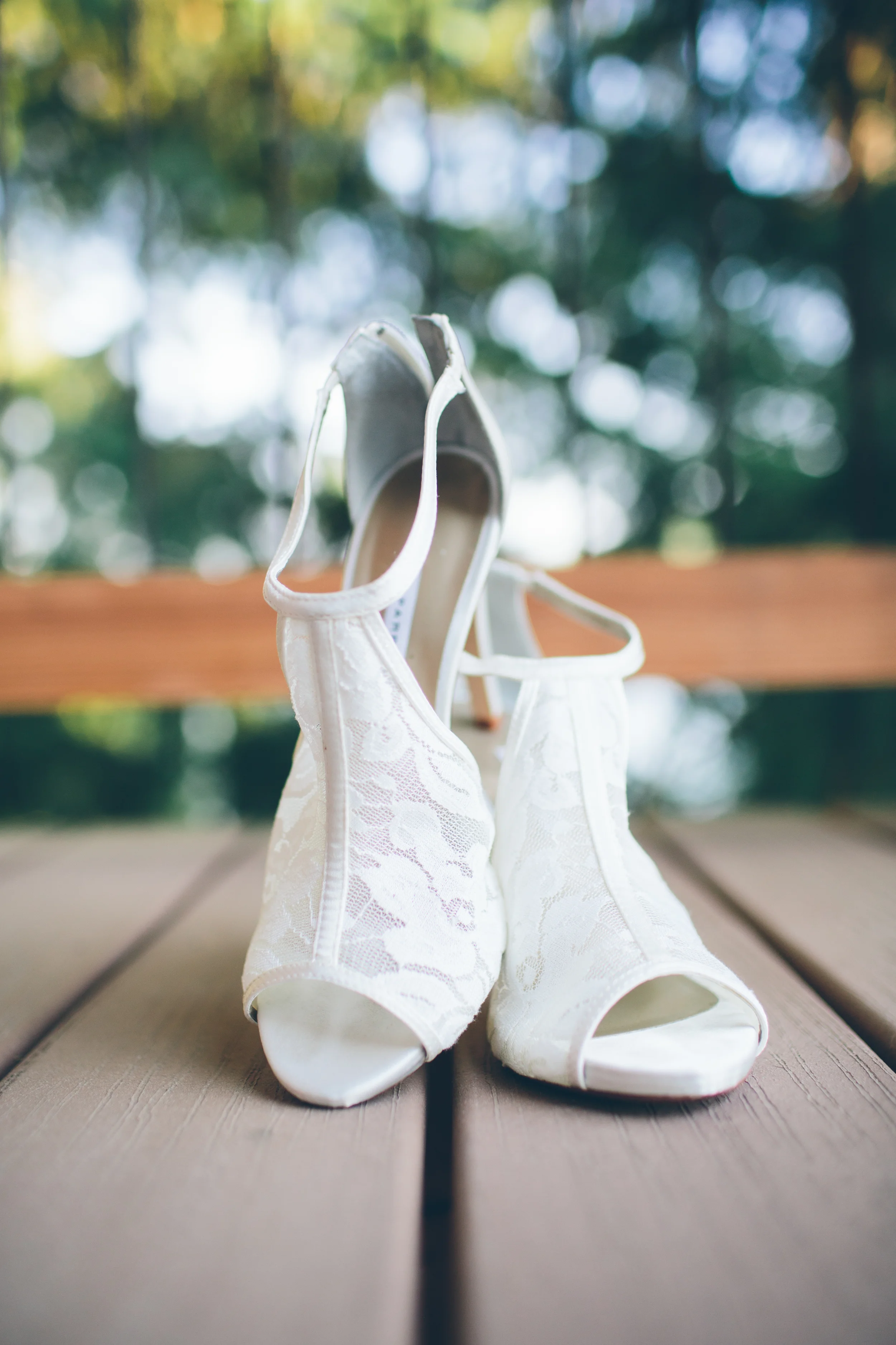 The bride wore beautiful lace shoes