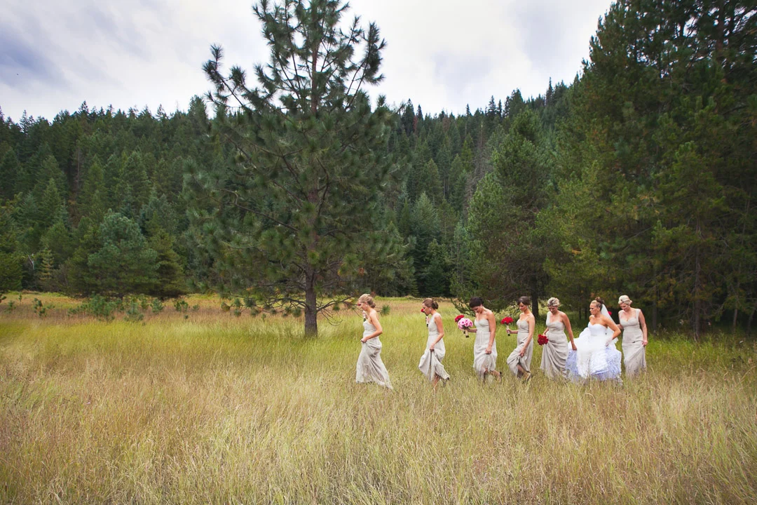 Bridesmaids in a field