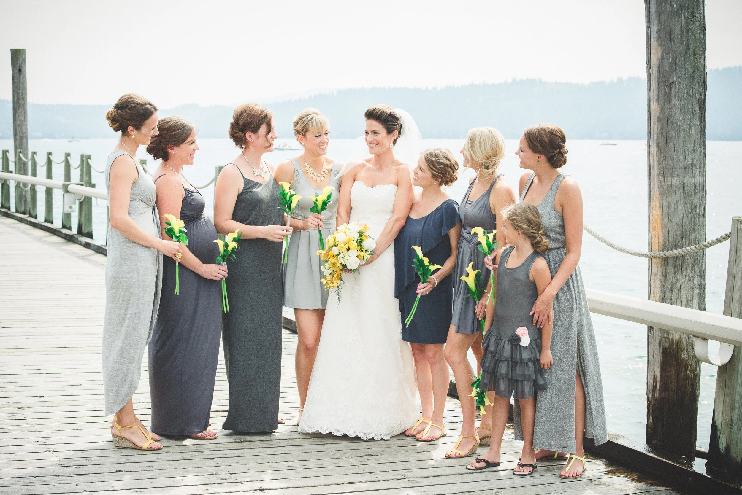 Bridesmaids in shades of dust and grey