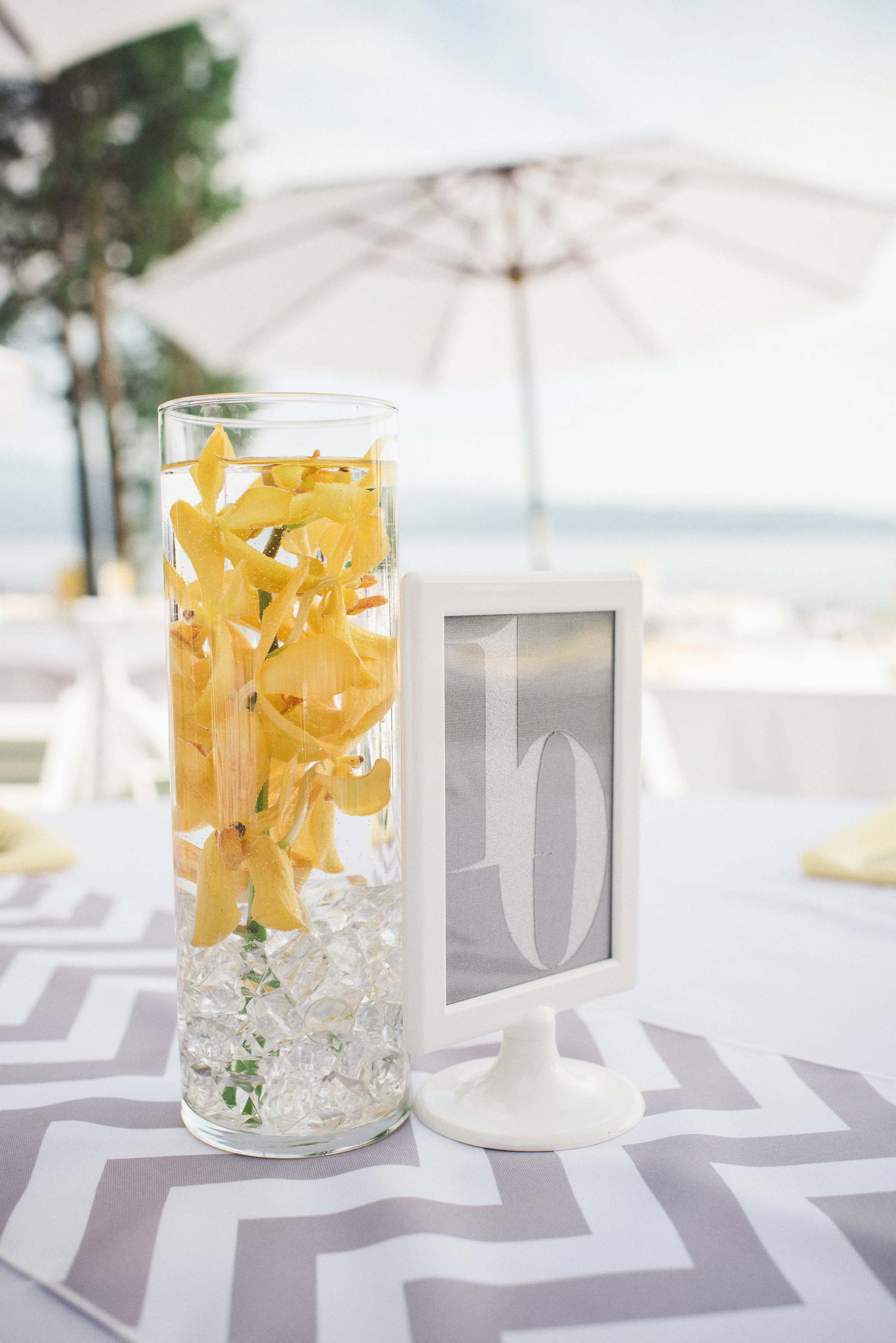 Grey, white, and yellow create a very modern look