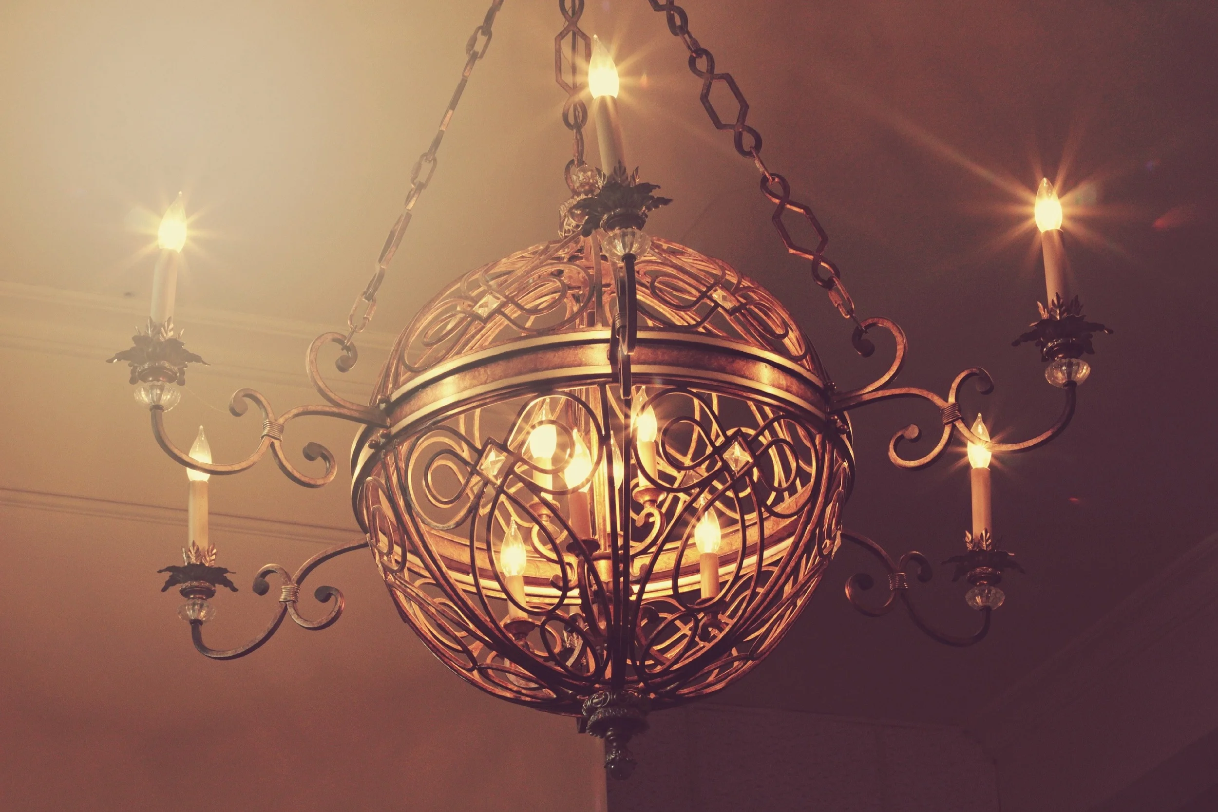 Romantic gold chandelier with candle lights