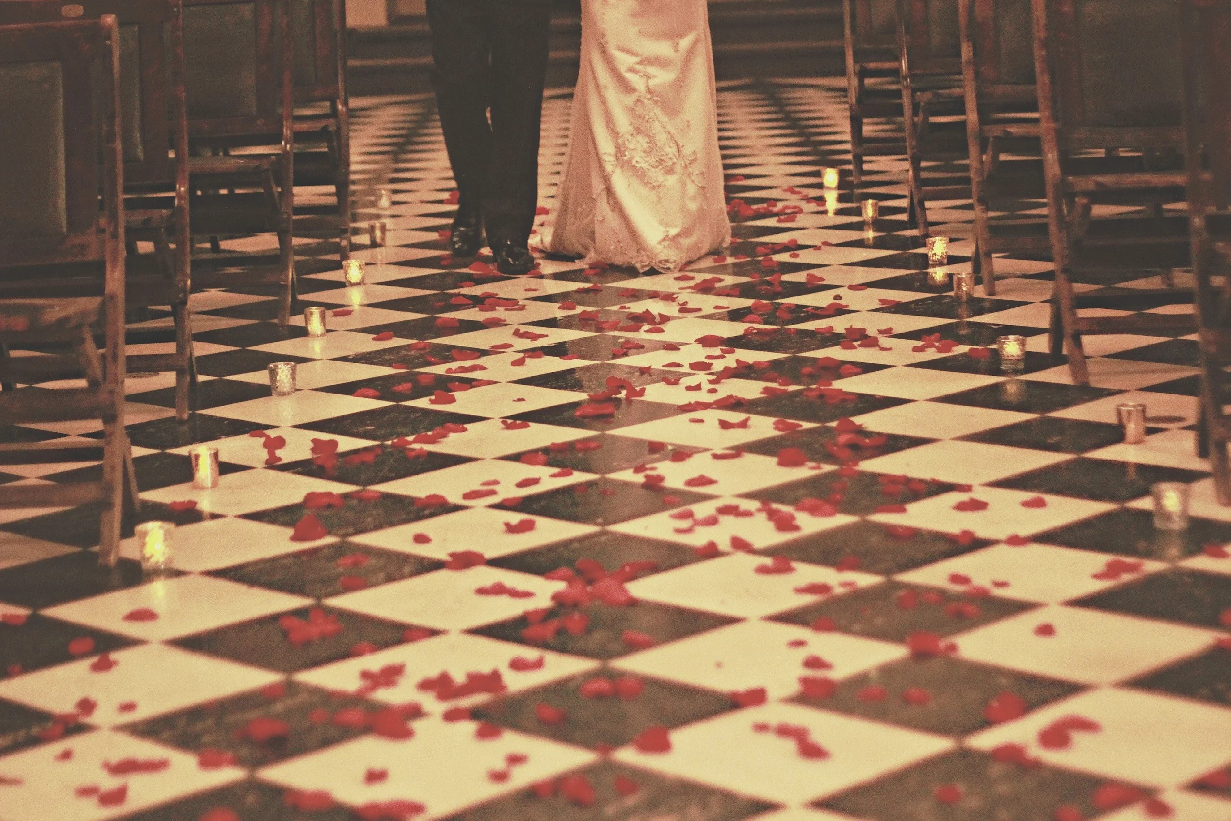 Red petals down the aisle