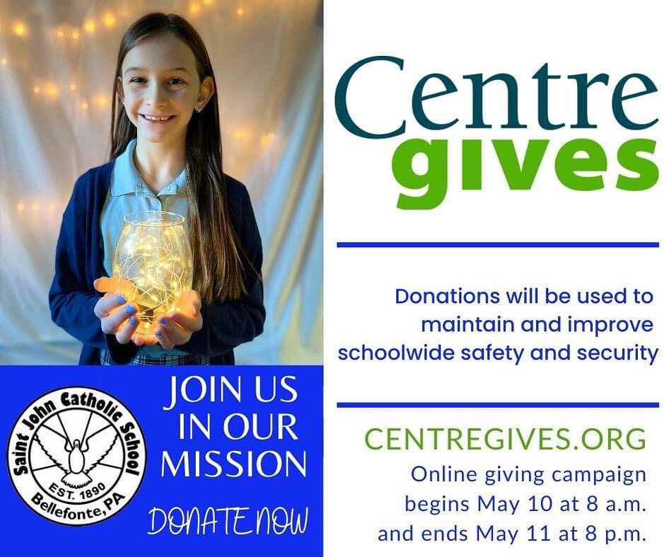 Today is the last day to donate through Centre Gives. Donations can be as small as $10, with every dollar helping us to improve the safety and security of our students. There is nothing more important to us than that! 

Join us by donating before 8 P