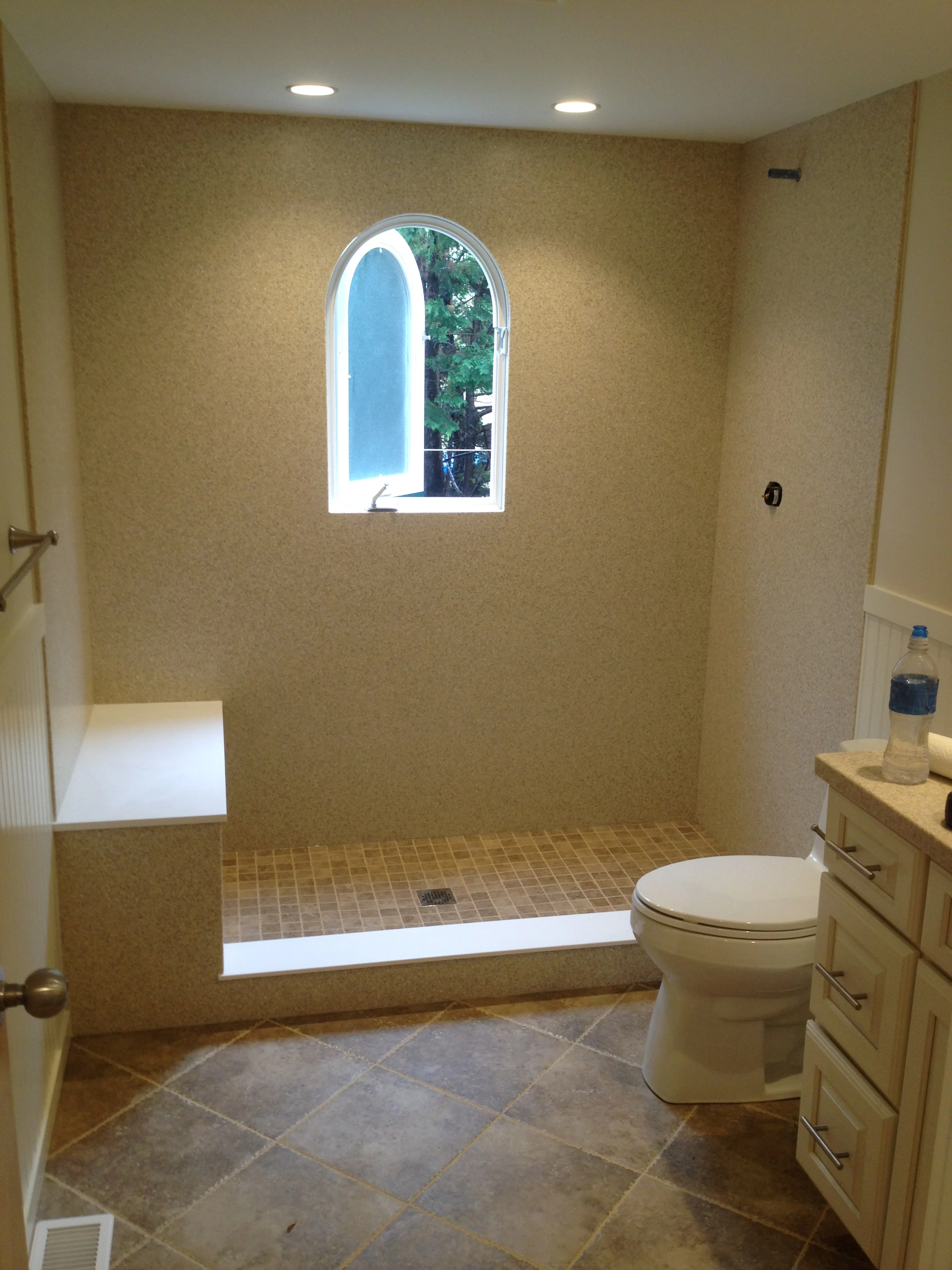  Custom Corian Shower Wall Surround, Shower Seat, and Thresholds - After 