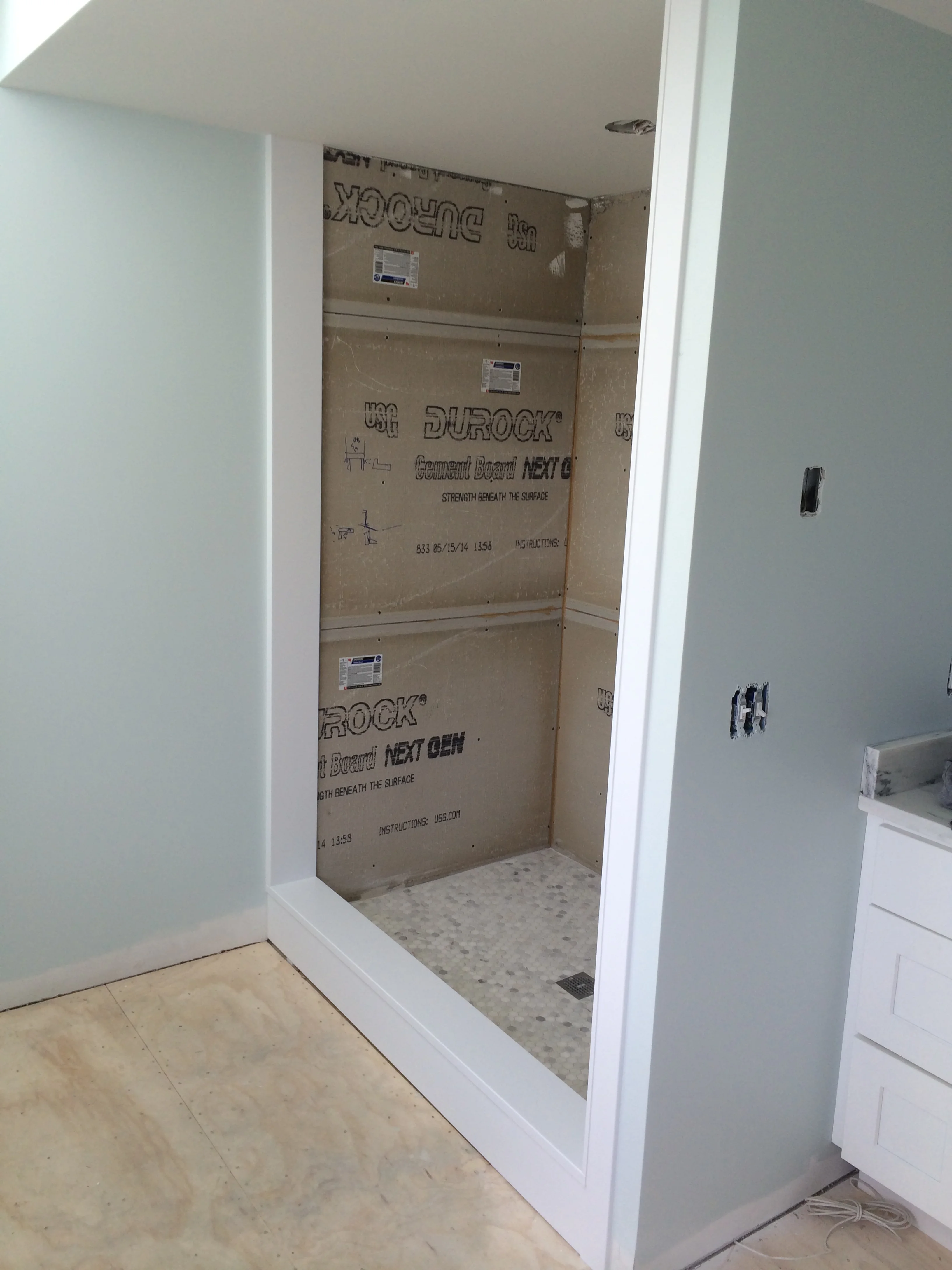  Custom Corian Threshold and Jambs for Tile Shower Surround 