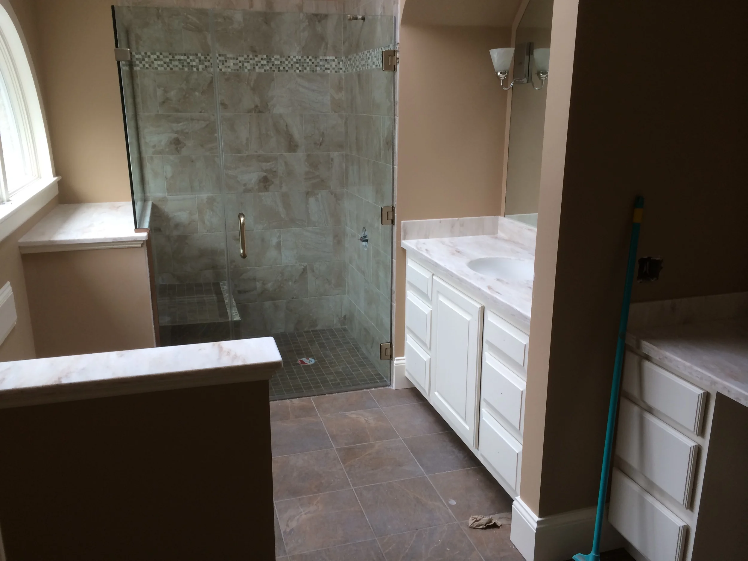  Custom Corian Vanity, Wall Caps, and Shower Shelf 