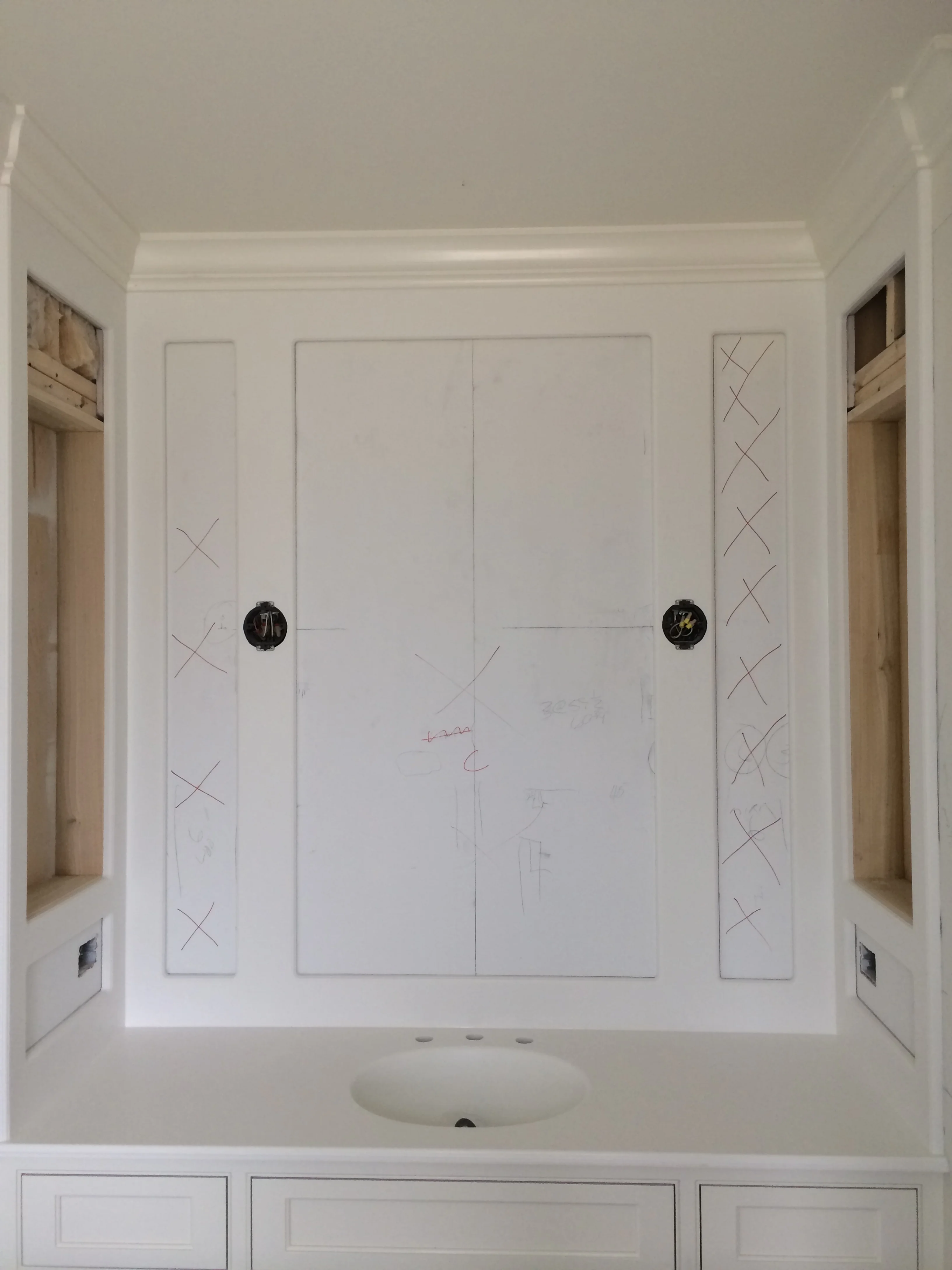  Custom Corian Vanity with Mirror and Medicine Cabinet Surrounds 