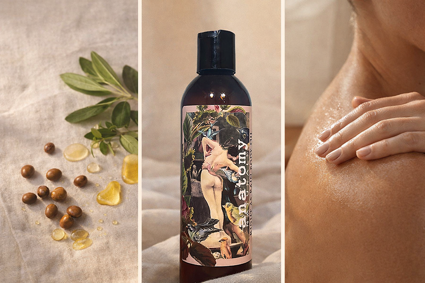 moisturizing body oil bottle for dry skin by Anatomy Naturals – botanical after shower body oil for soft, glowing skin