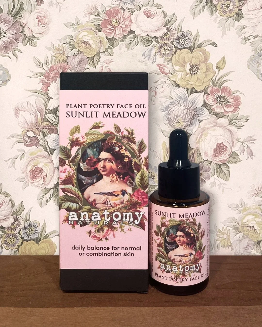 Sunlit Meadow face oil bottle with box lightweight face oil for combination skin balancing hydration and glow