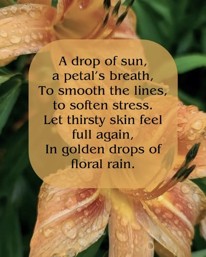 Luxurious poem image for Golden Nectar Face Oil with golden-hued background