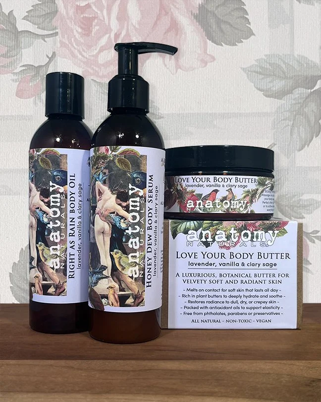 All In Bundle lavender body oil, body serum, and body butter for layered hydration and soft skin