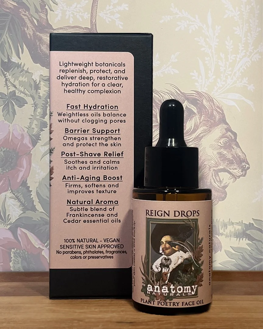 Mens natural skincare moisturizer reign drops bottle and box