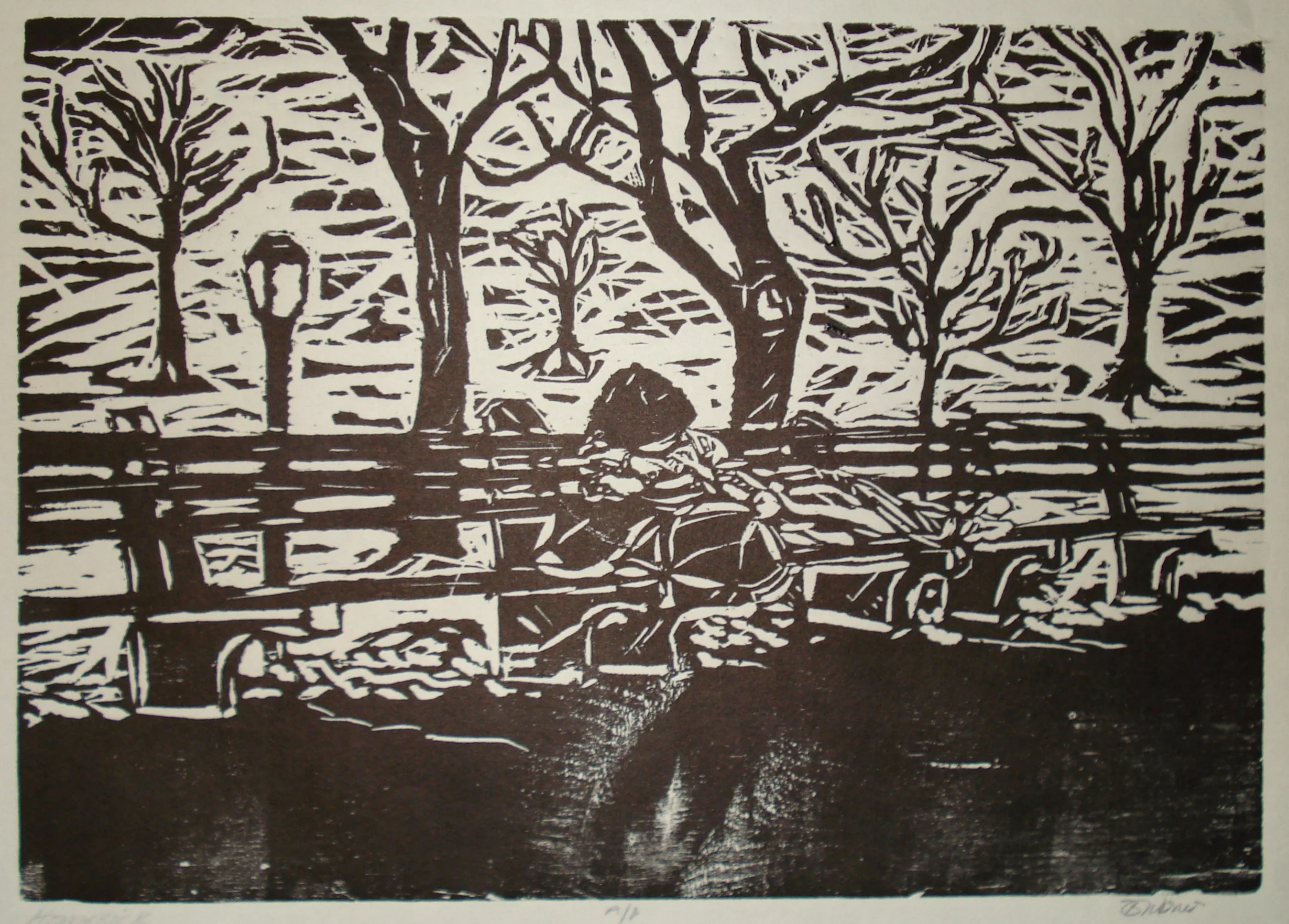    Homesick    16” X 11”&nbsp;wood cut print    Available for purchase   