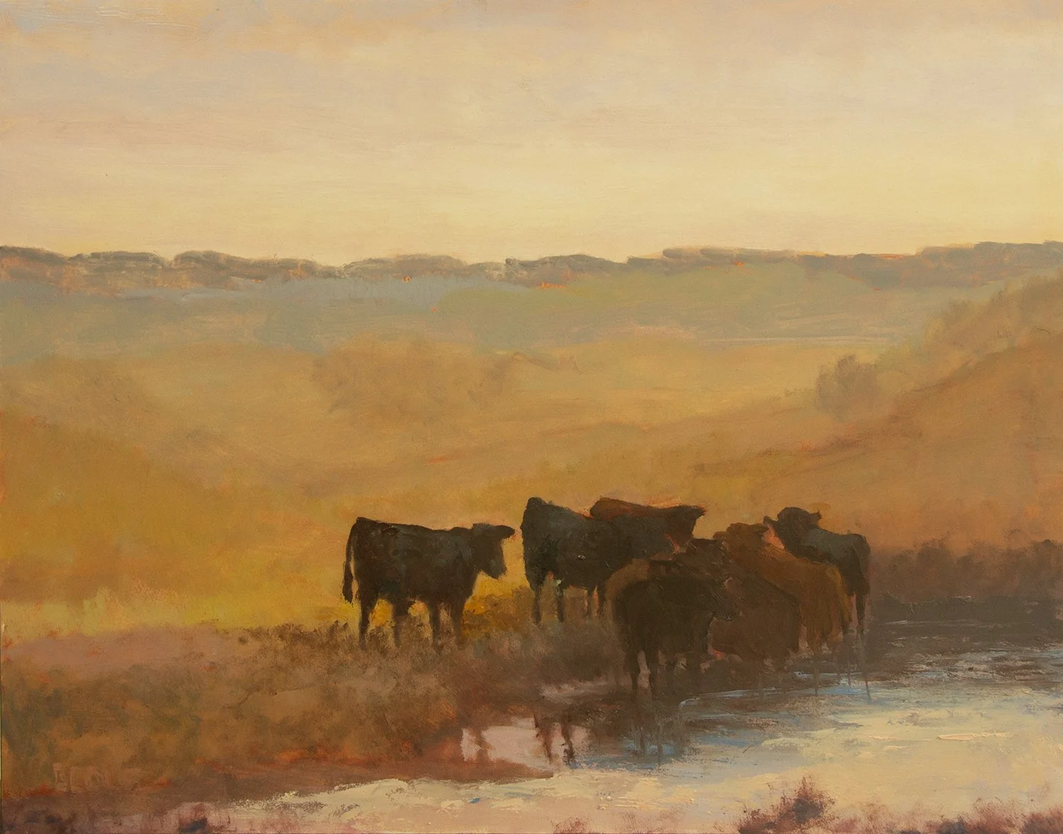 Sunset Swim Oil Painting