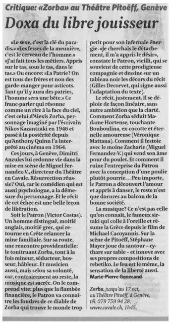 LE TEMPS / MERCREDI 13 OCTOBRE 2010 - par M.-P. Genecand