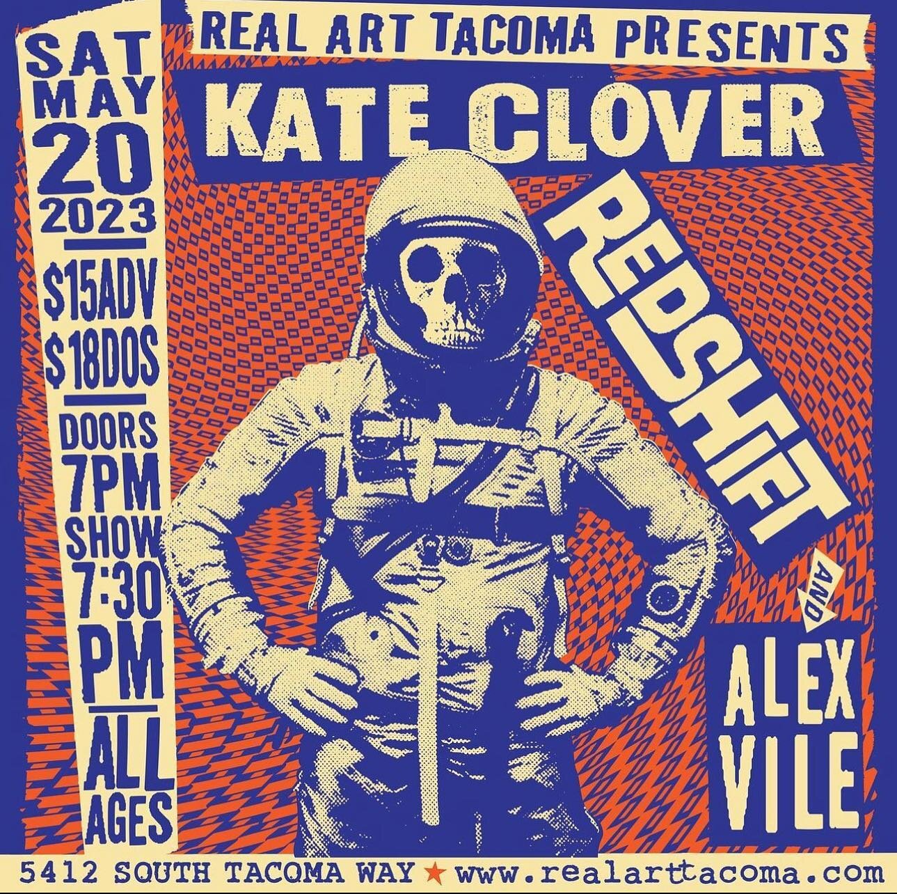 Saturday, May 20th 2023

Real Art Tacoma Presents:

KATE CLOVER
w/ Guests RedShift
&amp; Alex Vile

$15 ADV // $18 DOS
7:00pm Doors // 7:30pm Show
ALL AGES