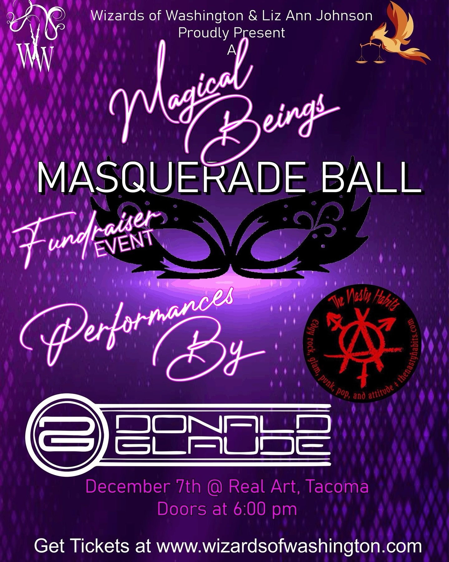 Saturday, December 7th 2024

Wizards of Washington Present:

It&rsquo;s a Magical Beings Masquerade Ball!

Wizards of Washington welcomes you to the Magical Beings Masquerade Ball fundraiser sponsored by Liz Ann Johnson. Every year Wizards of Washing