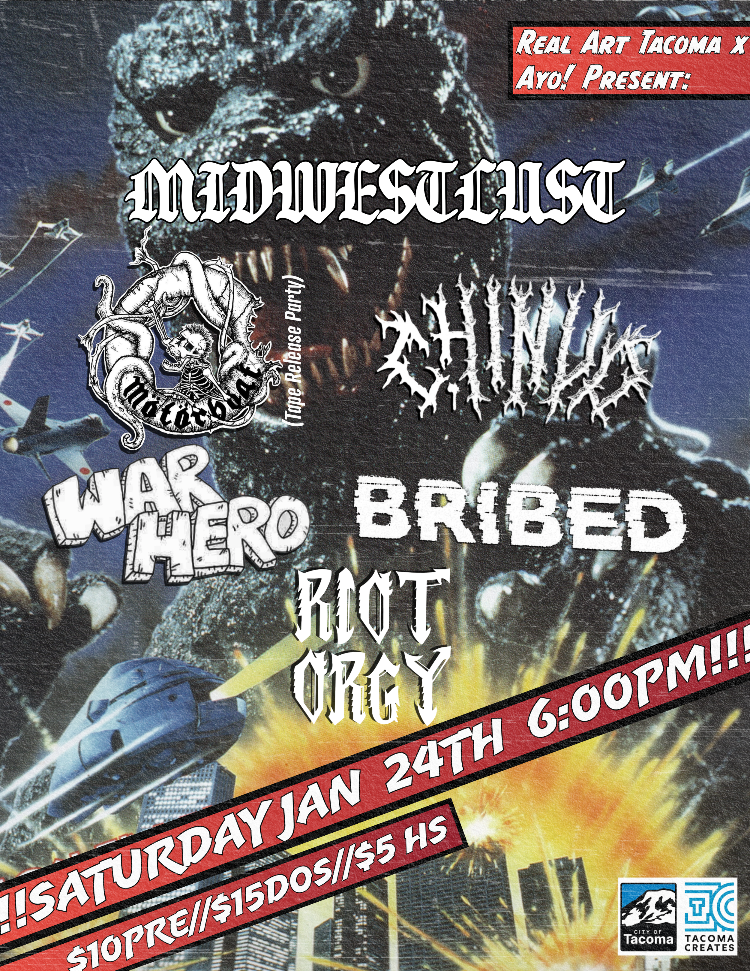 Real Art Tacoma x Ayo! Present: Motorboat Tape Release Party Ft. Riot Orgy, Bribed, War Hero, ChinUp, Motorboat, Midwestlust